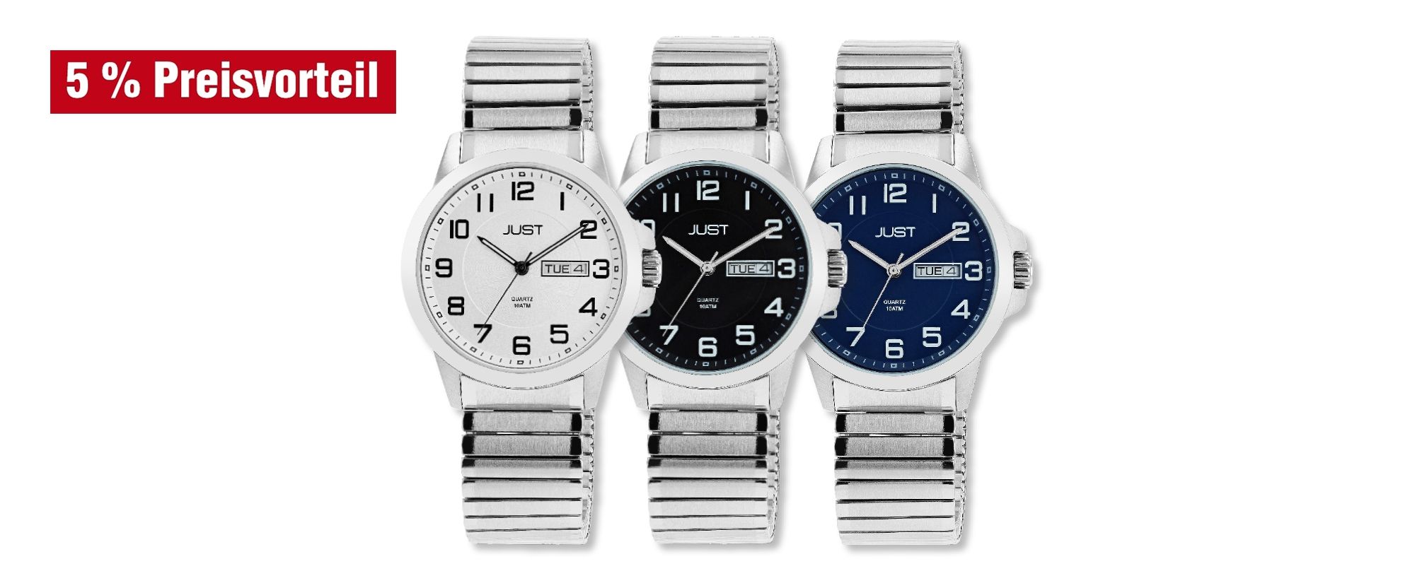 Just Herrenuhr mit Edelstahl Zugarmband JU201630 im 3er Set. ( 5% Preisvorteil)