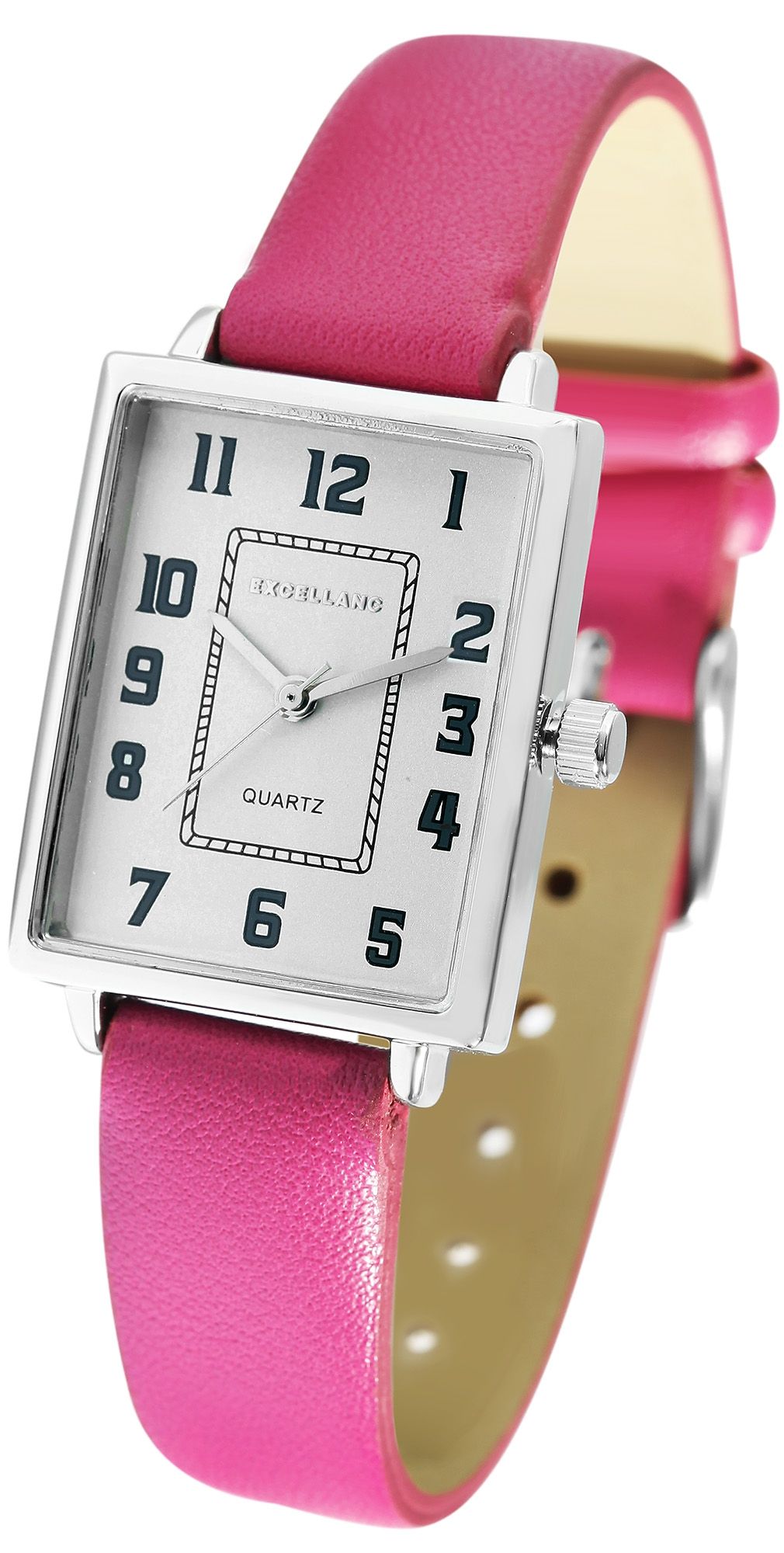 Excellanc Damenuhr mit Lederimitationsarmband, pink/silberfarben