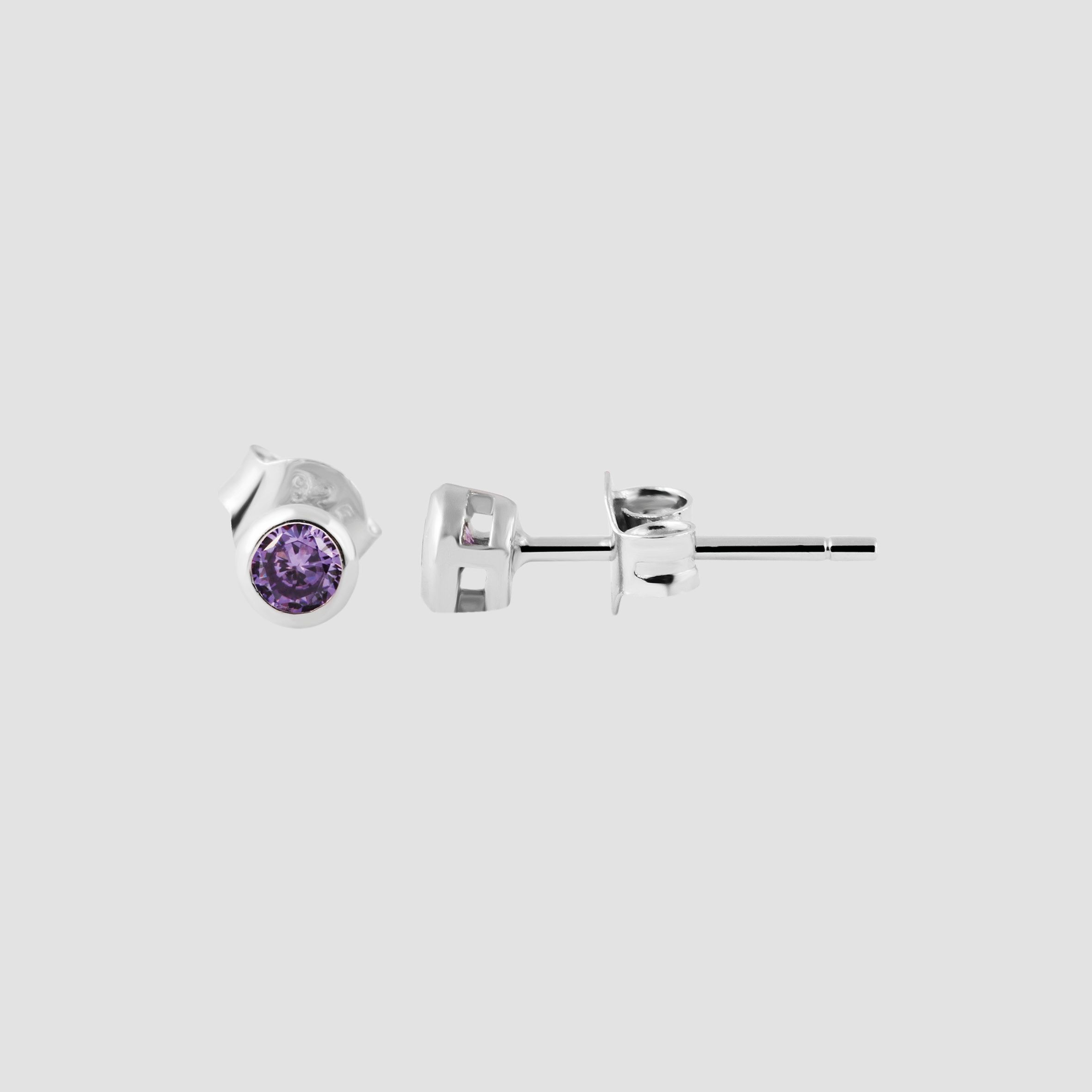 "Velia" 925/- Echt Silber Kinder-/ Ohrstecker, lila Zirkoniastein, rhodiniert