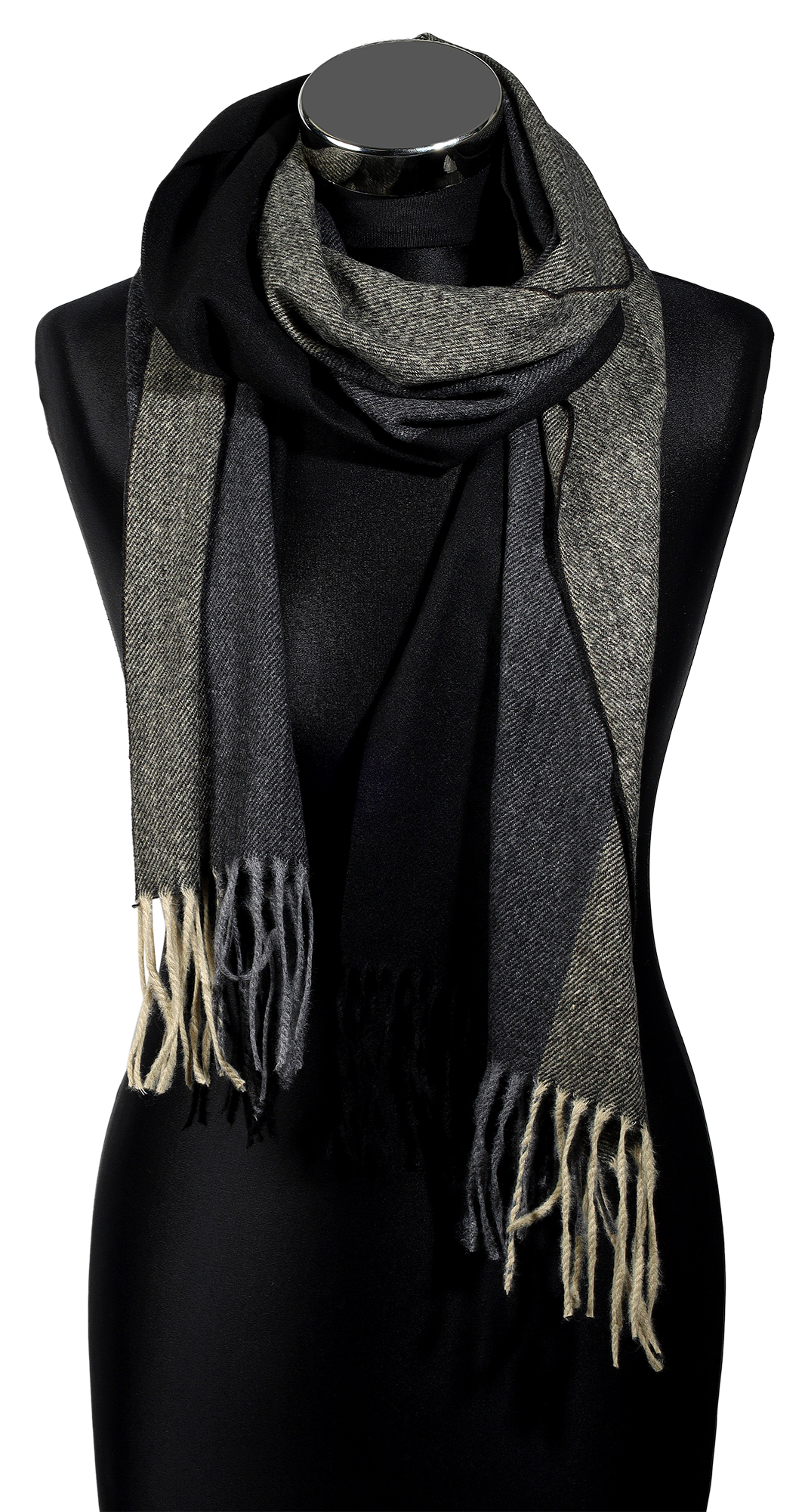 Herren Winterschal, schwarz/ beige, 100% Polyester VE 4