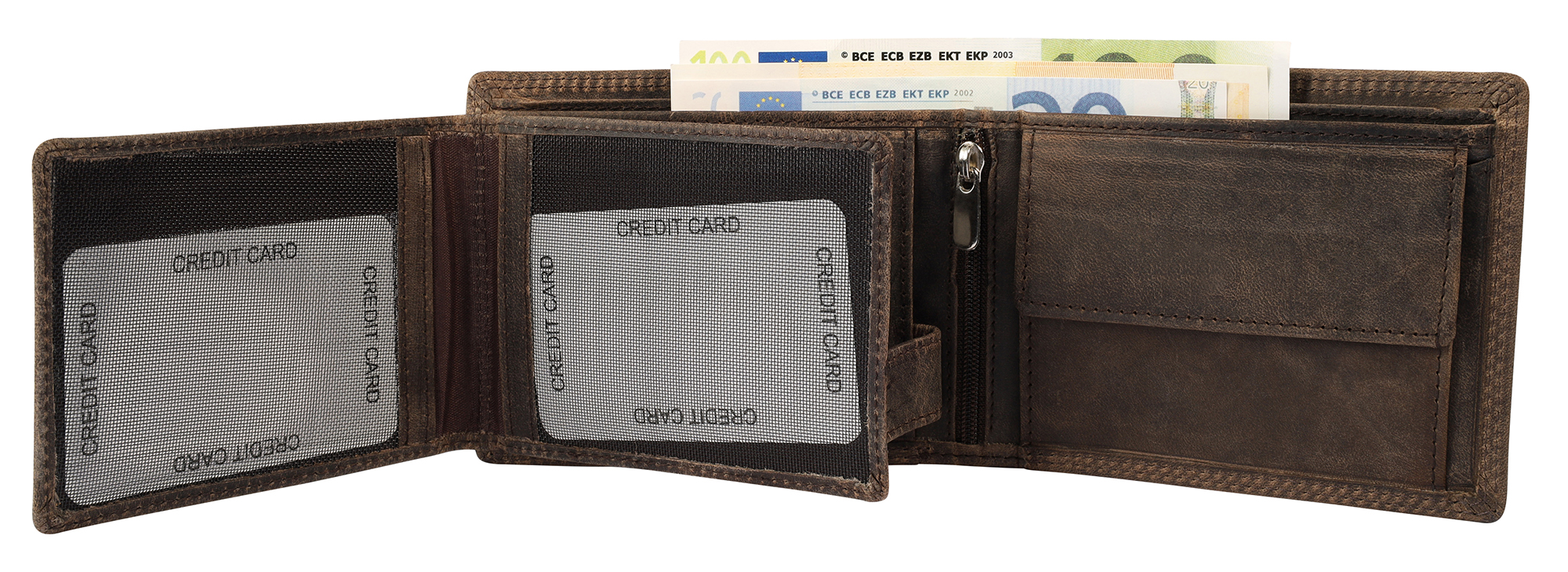 Akzent Echt Leder (Hunter-Leder) Geldbörse, RFID, Querformat, "Jäger", dunkelbraun