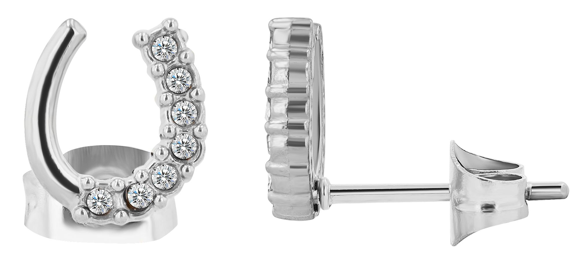 Akzent Hufeisen-Schmuckset aus Edelstahl, Kette & Ohrstecker, silberfarben