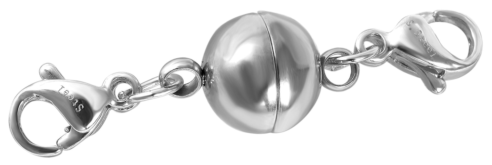 Magnetschließe rund mit 2  Karabinern, Edelstahl,  Kugel Durchmesser 8 mm