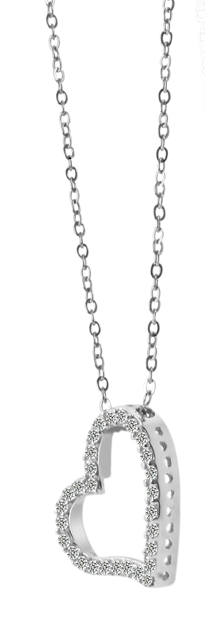 "Milla" 925er Echt Silber Kette (45 cm) mit Anhänger - Herz, Zirkonia, rhodiniert