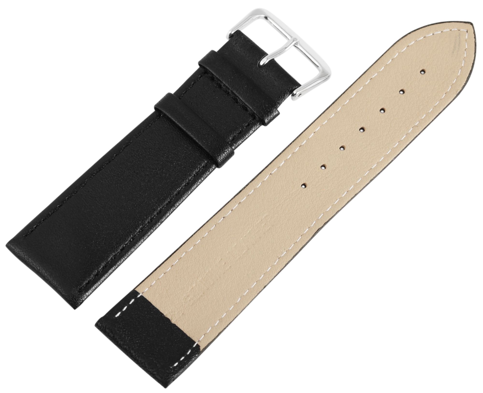 12er Set Echtleder-Uhrenarmband in schwarz, 24 mm