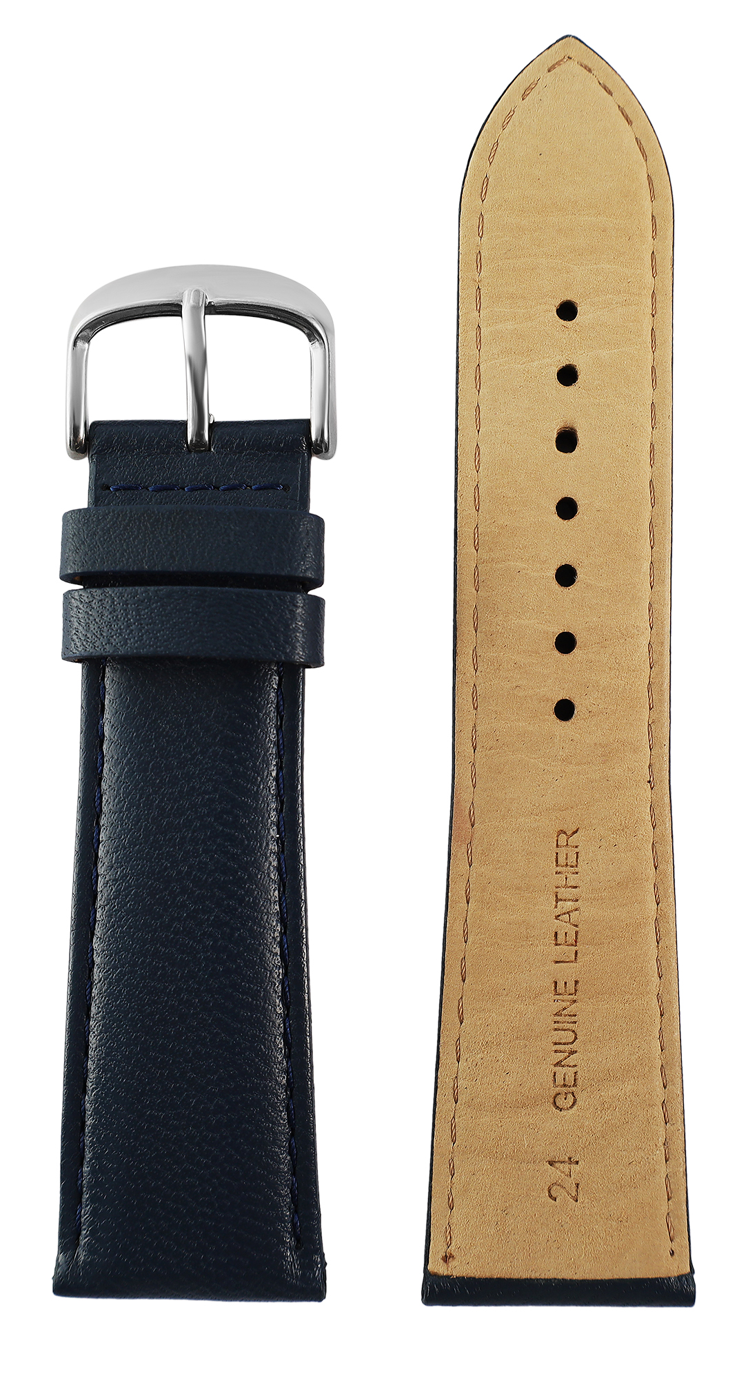 Gr 20 mm Uhrenarmband aus Echtleder in dunkelblau, genäht