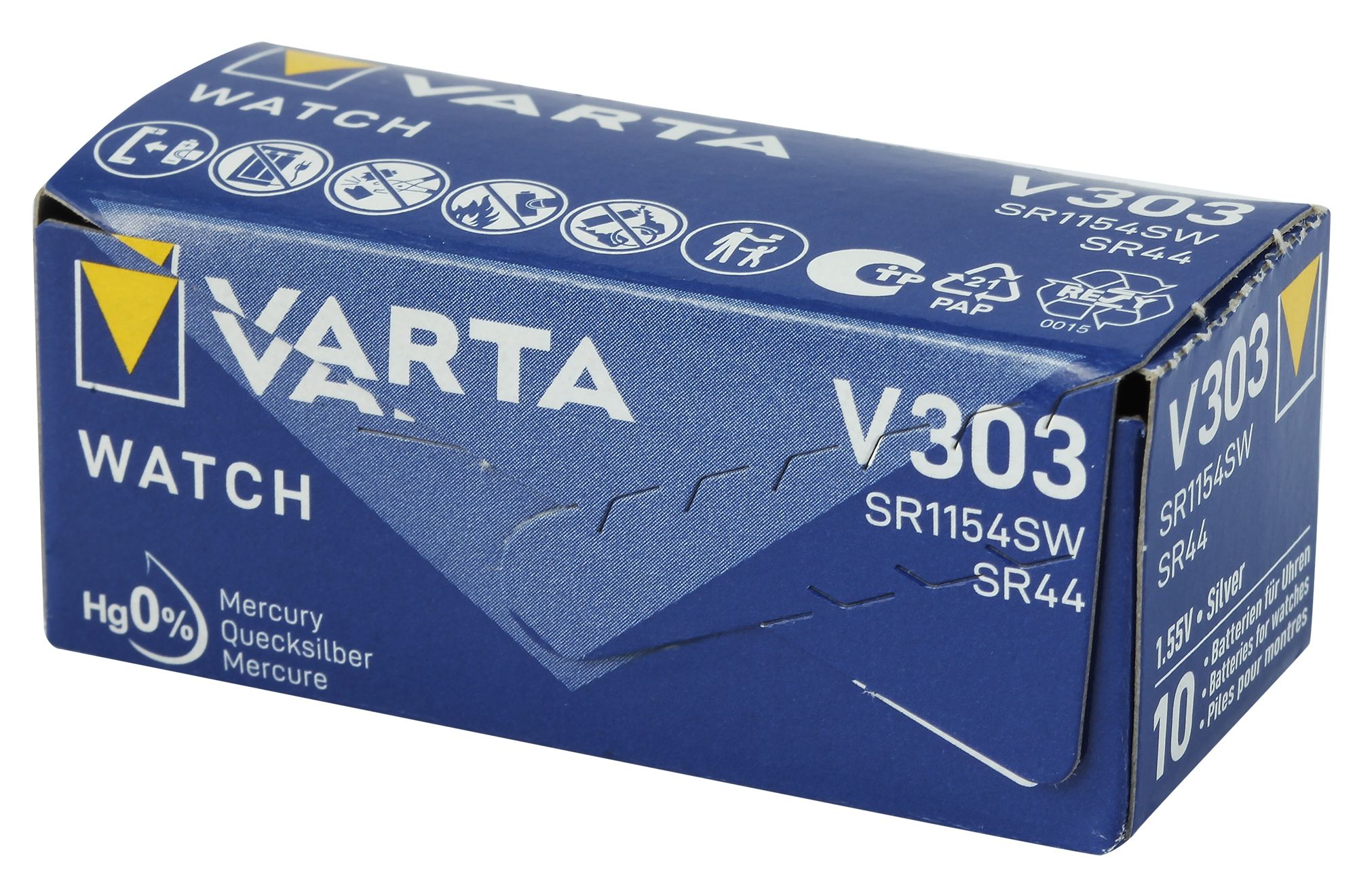 Varta Batterie V303/521 (SR44SW) Silberoxid Knopfzellen 1,55 V - Verpackungseinheit 10 Stück