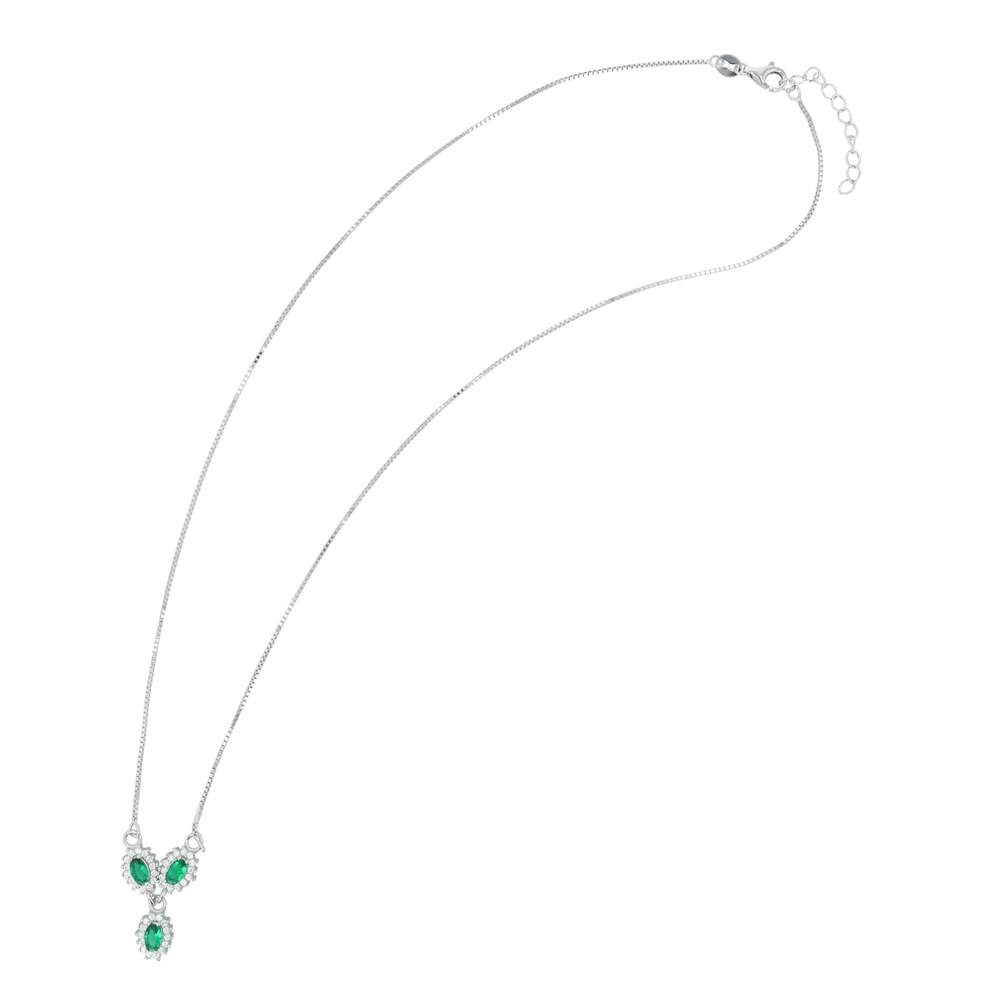 "Diana" 925/- Echt Silber Kette - Entourage-Stil, Zirkonia grün, rhodiniert