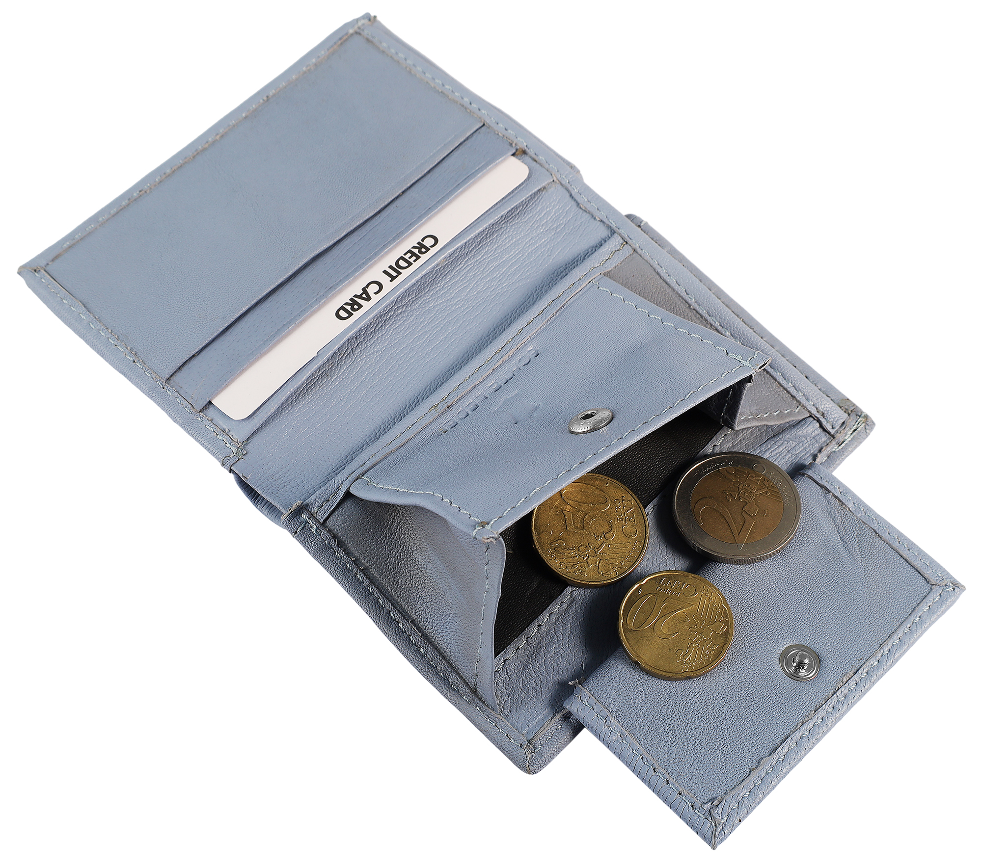 Excellanc Mini-Geldbörse aus Echtleder, Hochformat, hellblau