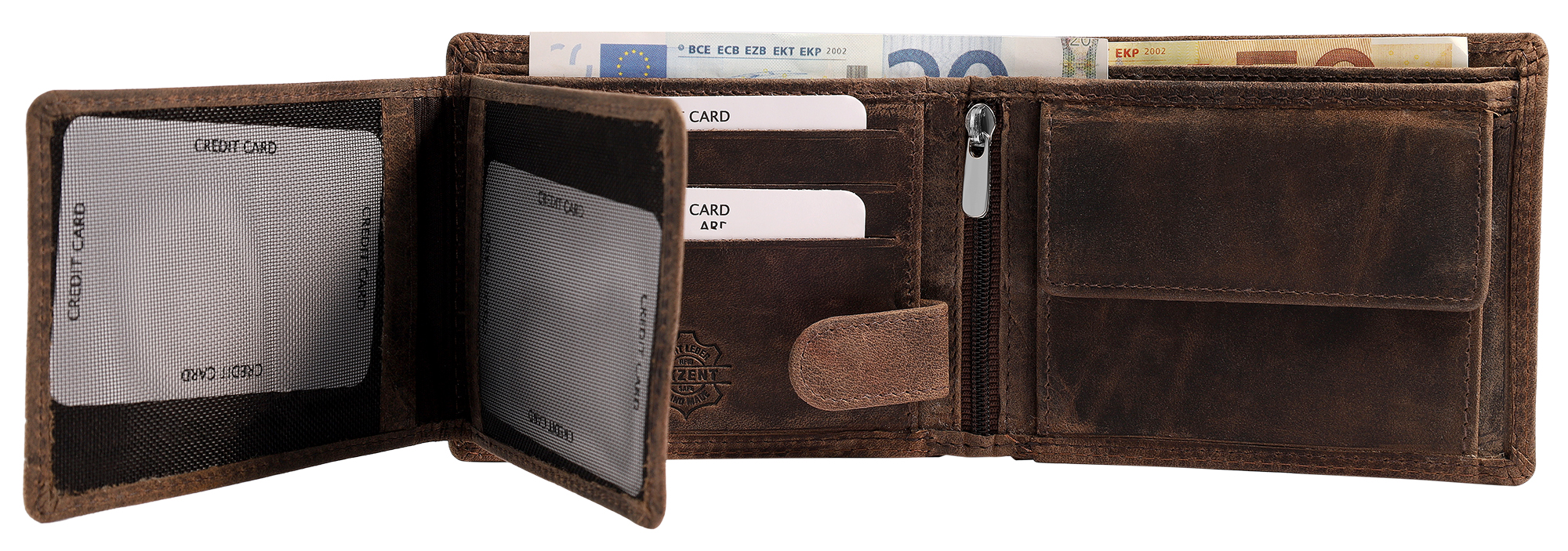 Akzent Echt Leder (Hunter-Leder) Geldbörse, RFID, Querformat, "Jäger", braun