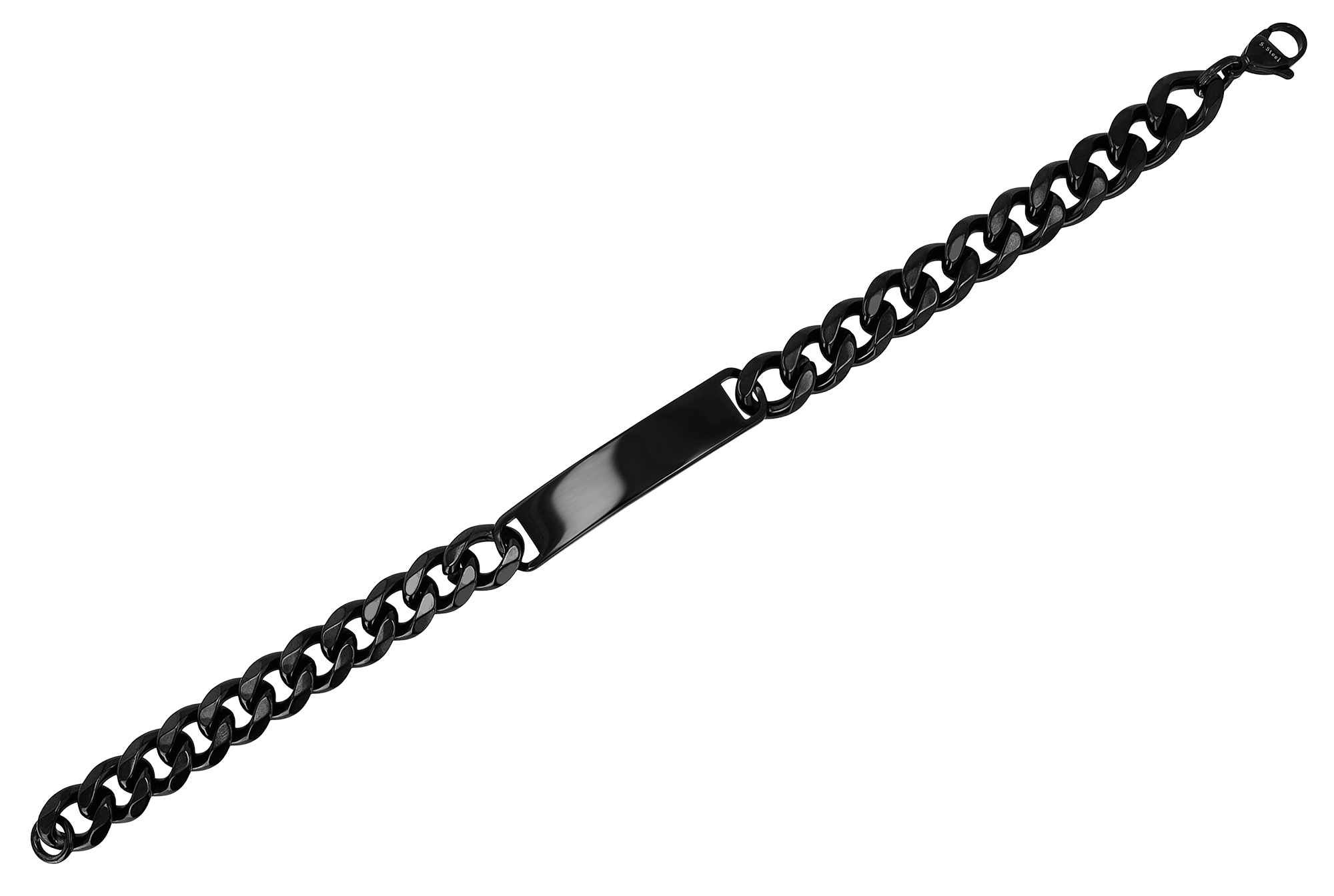 "Rokas", Akzent Panzerarmband, Edelstahl, Gravurplatte, poliert, schwarz, 21,5 cm