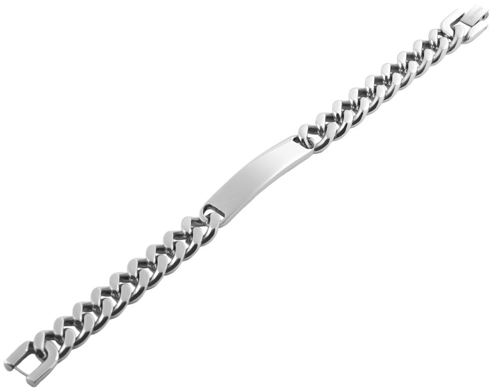 Akzent Panzerarmband, Identplatte, Edelstahl, silberfarben