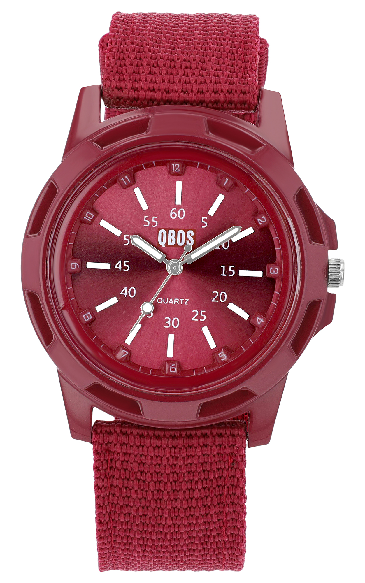QBOS Herrenuhr mit Textilarmband, dunkelrot