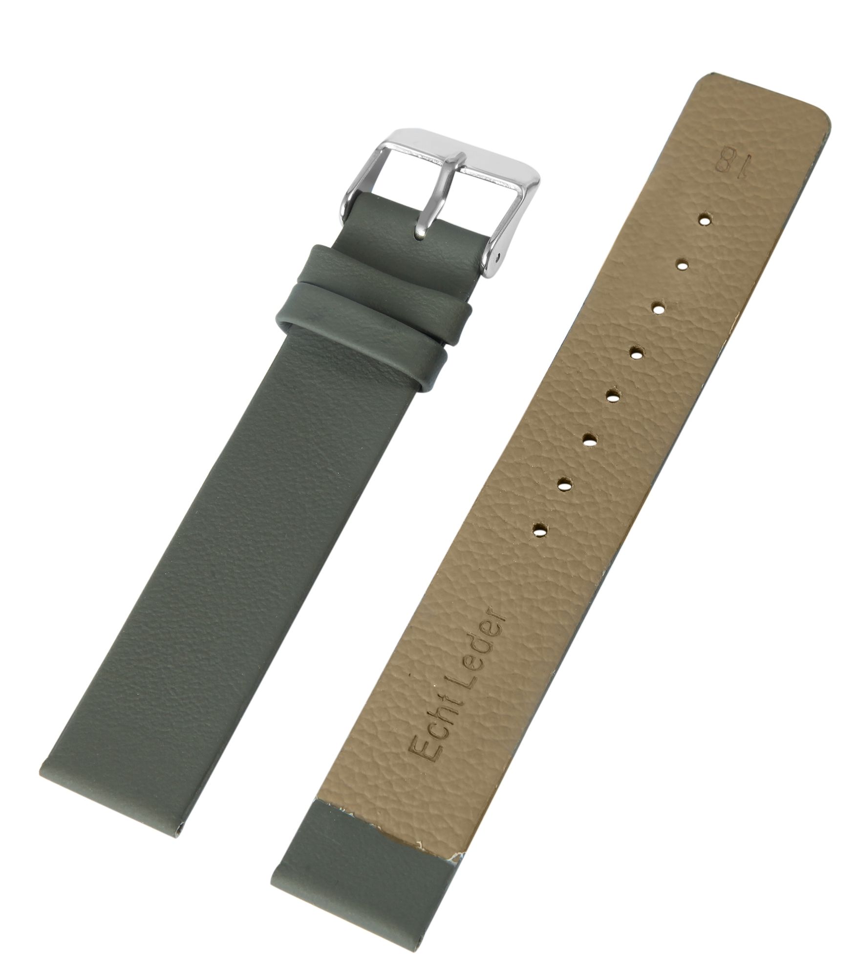 Echtleder-Uhrenarmband, nahtlos, grau, 14 mm