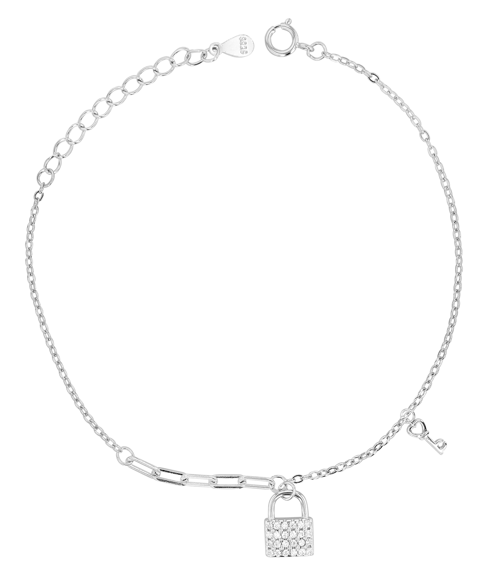 "Kessi" 925/- Echt Silber Armband, rhodiniert, Zirkonia, Schloss mit Schüssel