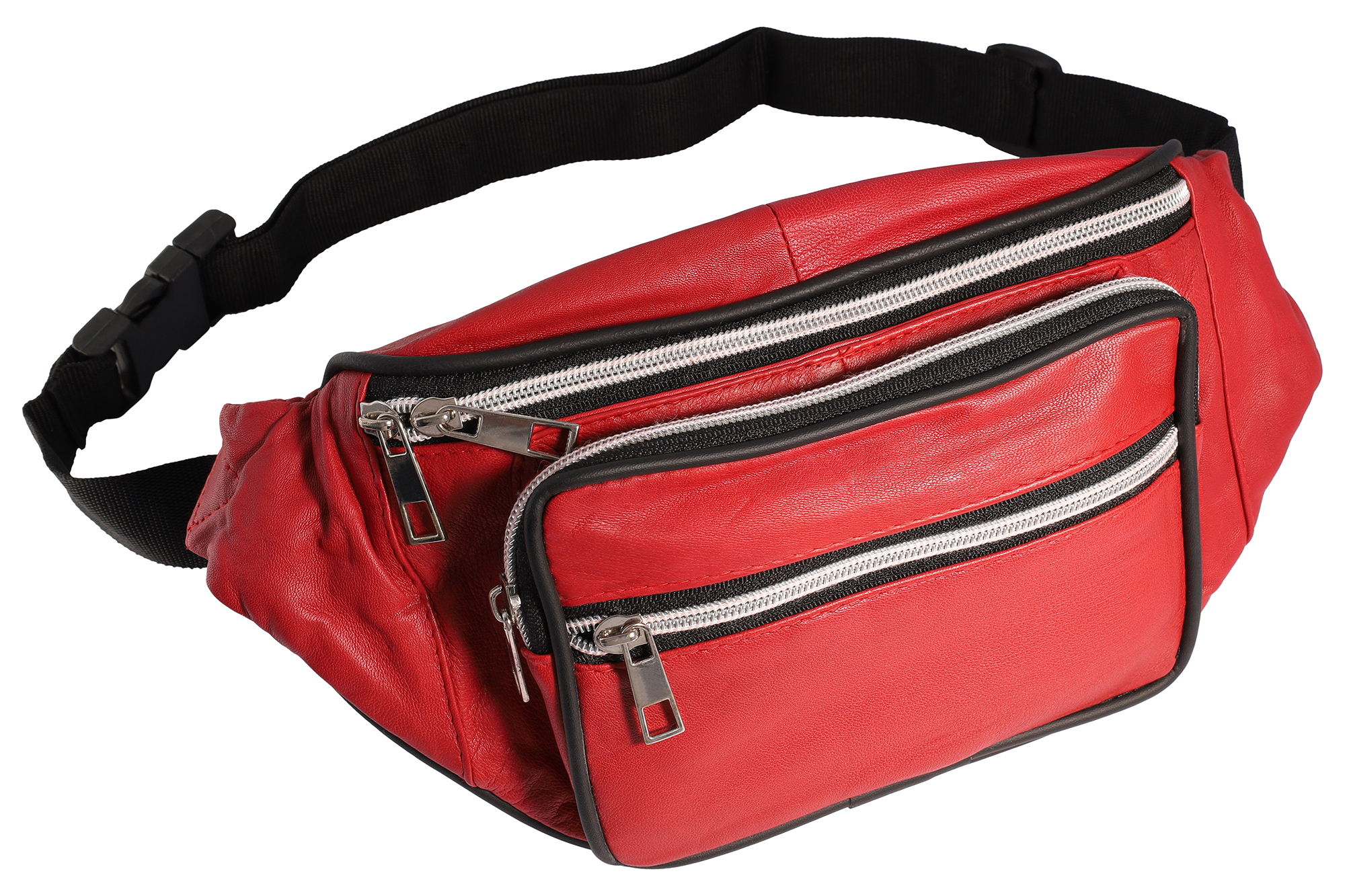 Steinmeister Hüfttasche/ Bauchtasche aus Echtleder, rot/ schwarz