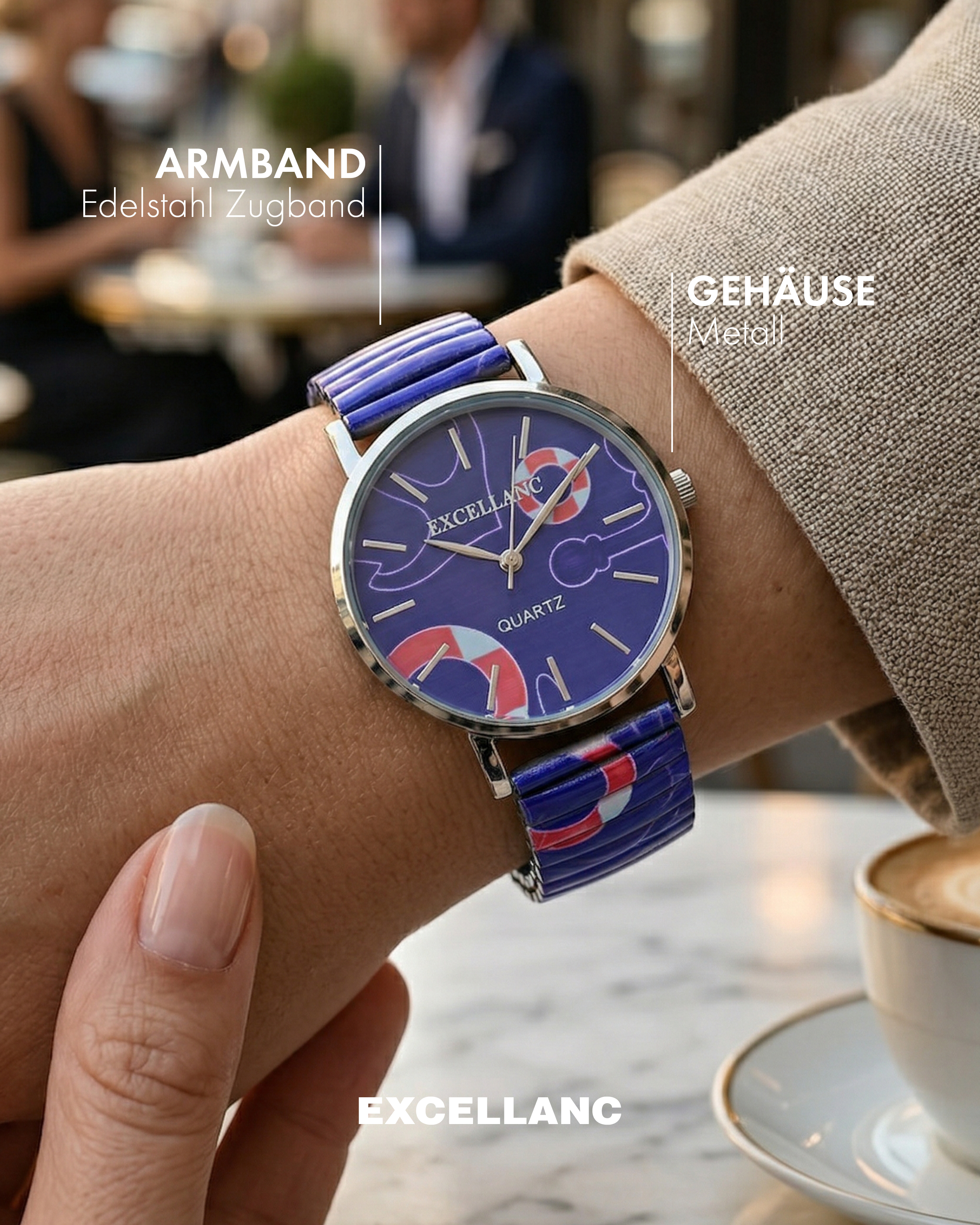 Excellanc Damenuhr mit Edelstahlzugband