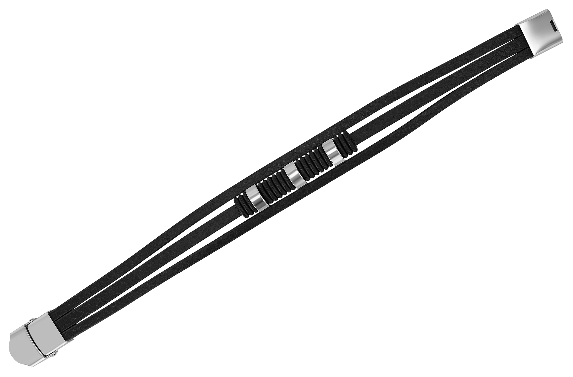 "Thabo", Akzent Echtleder Armband, Edelstahlelemente, schwarz/silberfarben, 22,5 cm