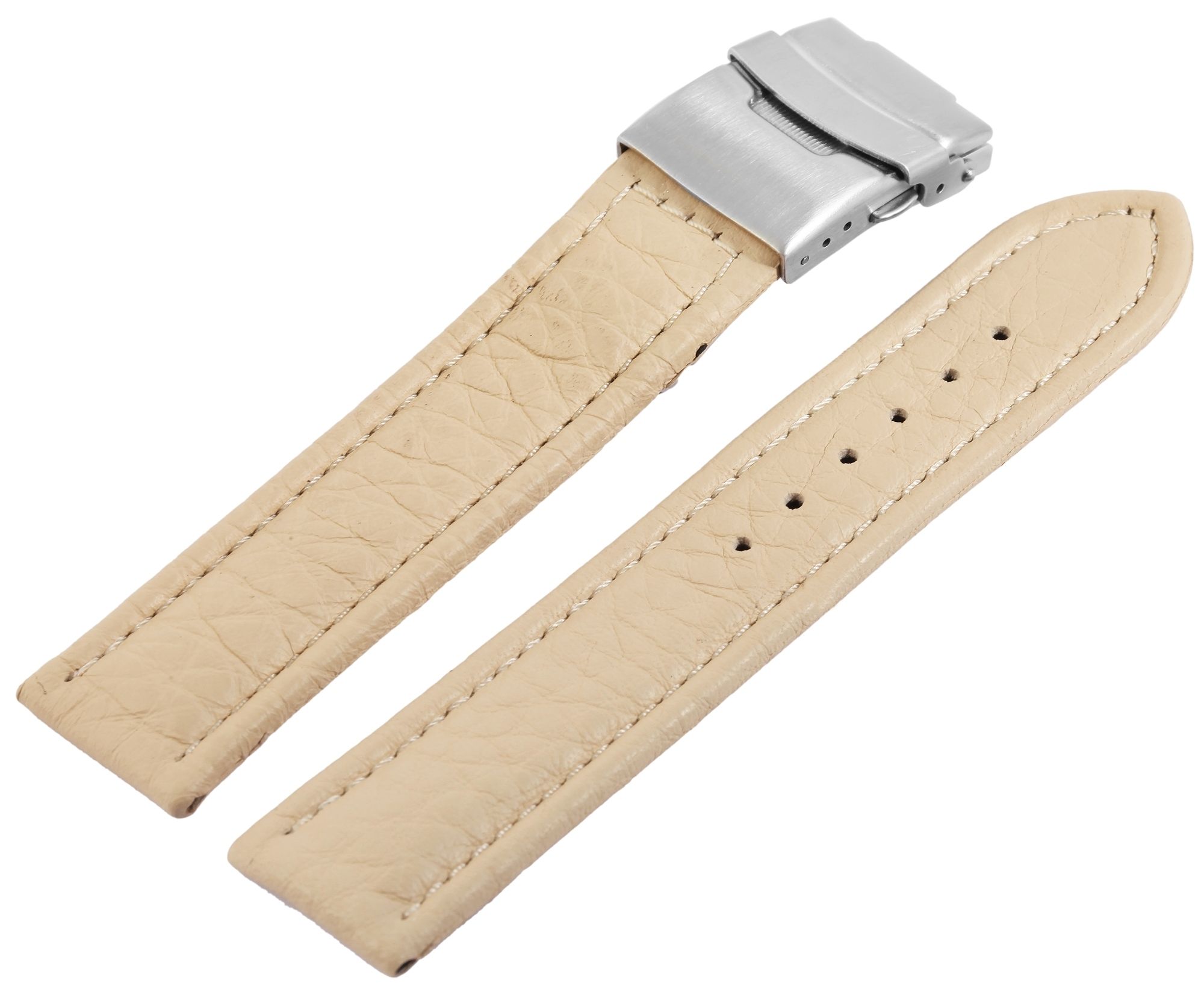 Echtleder-Uhrenarmband, beige, Faltschließe, 20 mm