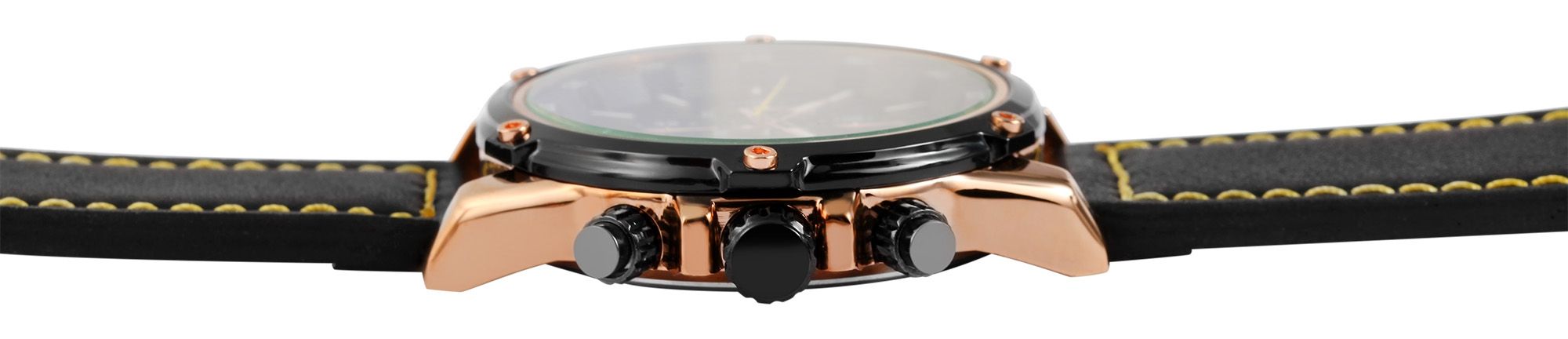 ELITE Herrenchronograph mit Echtlederband, schwarz/gelb