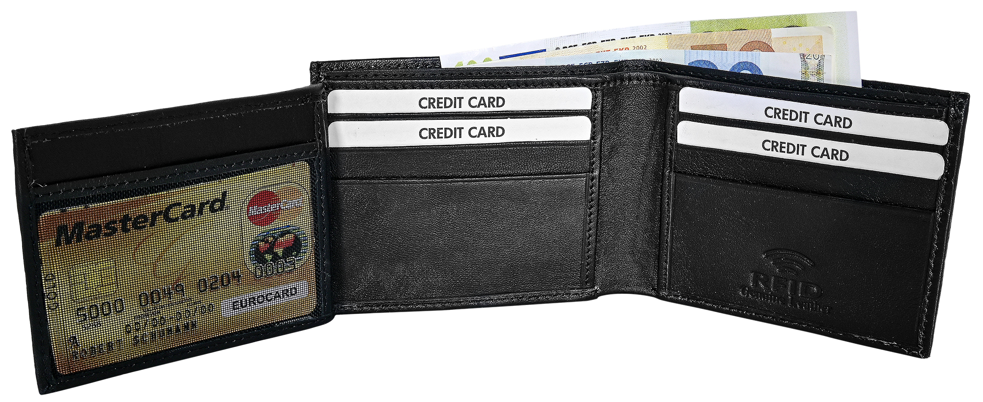 Steinmeister Echtleder Geldschein- und Kartenetui, RFID, Querformat, schwarz