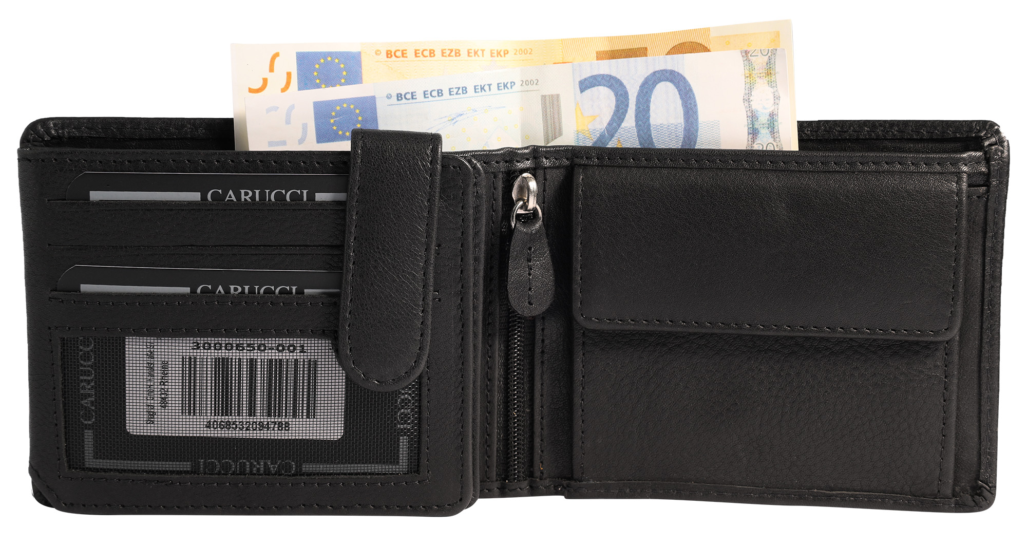 Carucci Echtleder (Bonanza) Geldbörse mit Box, RFID, Querformat, schwarz/ braun
