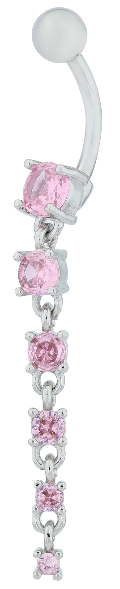 "Babsi" Edelstahl-Bronze Bauchnabelpiercing, Stablänge 11 mm/ Stabstärke 2 mm, rosa Zirkonia, silberfarben