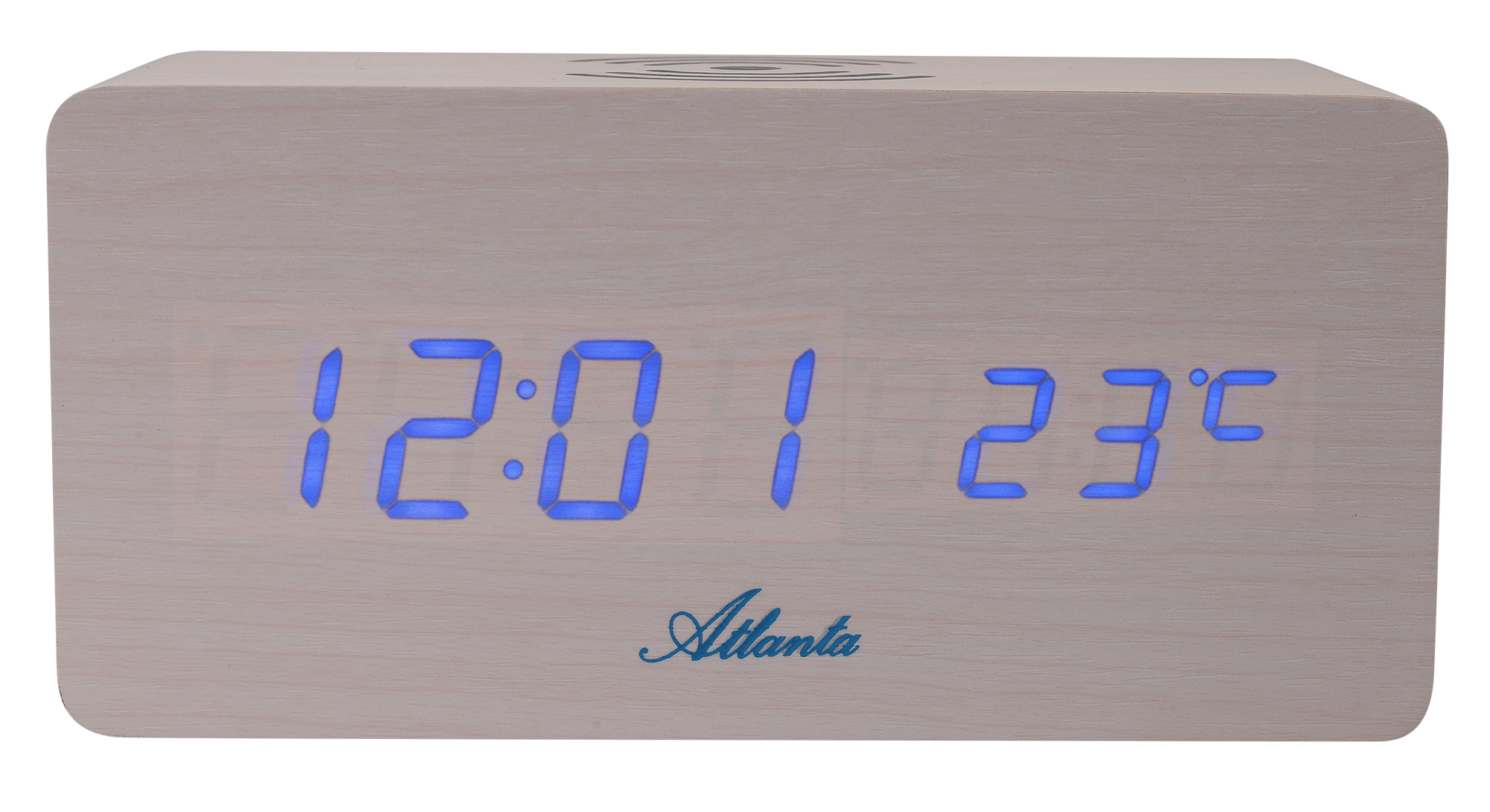 Atlanta LED Wecker (Wireless-Charging, 3 Alarmzeiten, Temperatur), Holz/ weiß