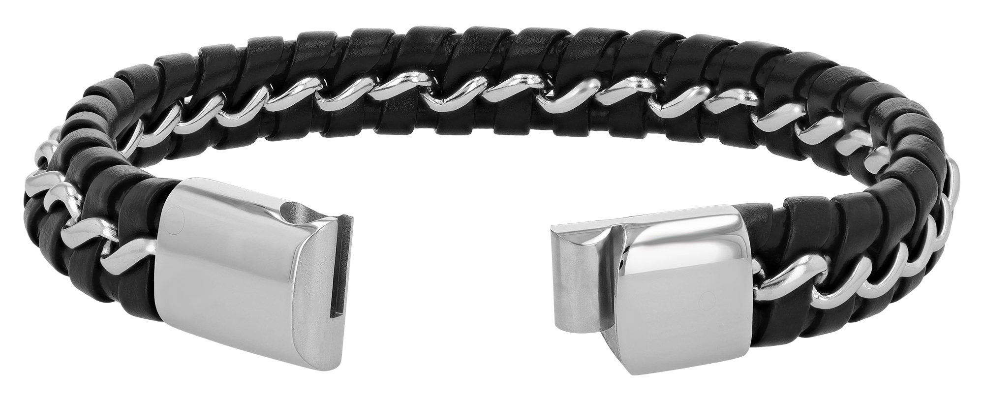 "Bosko" Echtlederarmband mit Edelstahlelementen, 23 cm, schwarz