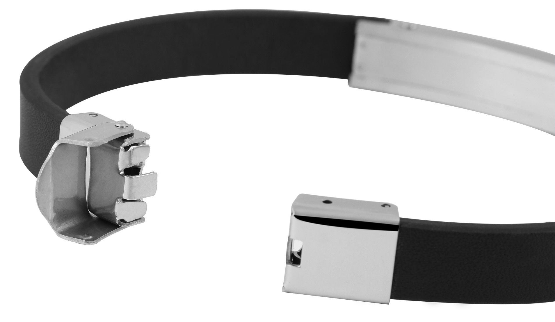 Akzent Echtlederarmband mit Edelstahlelement, schwarz/silberfarben