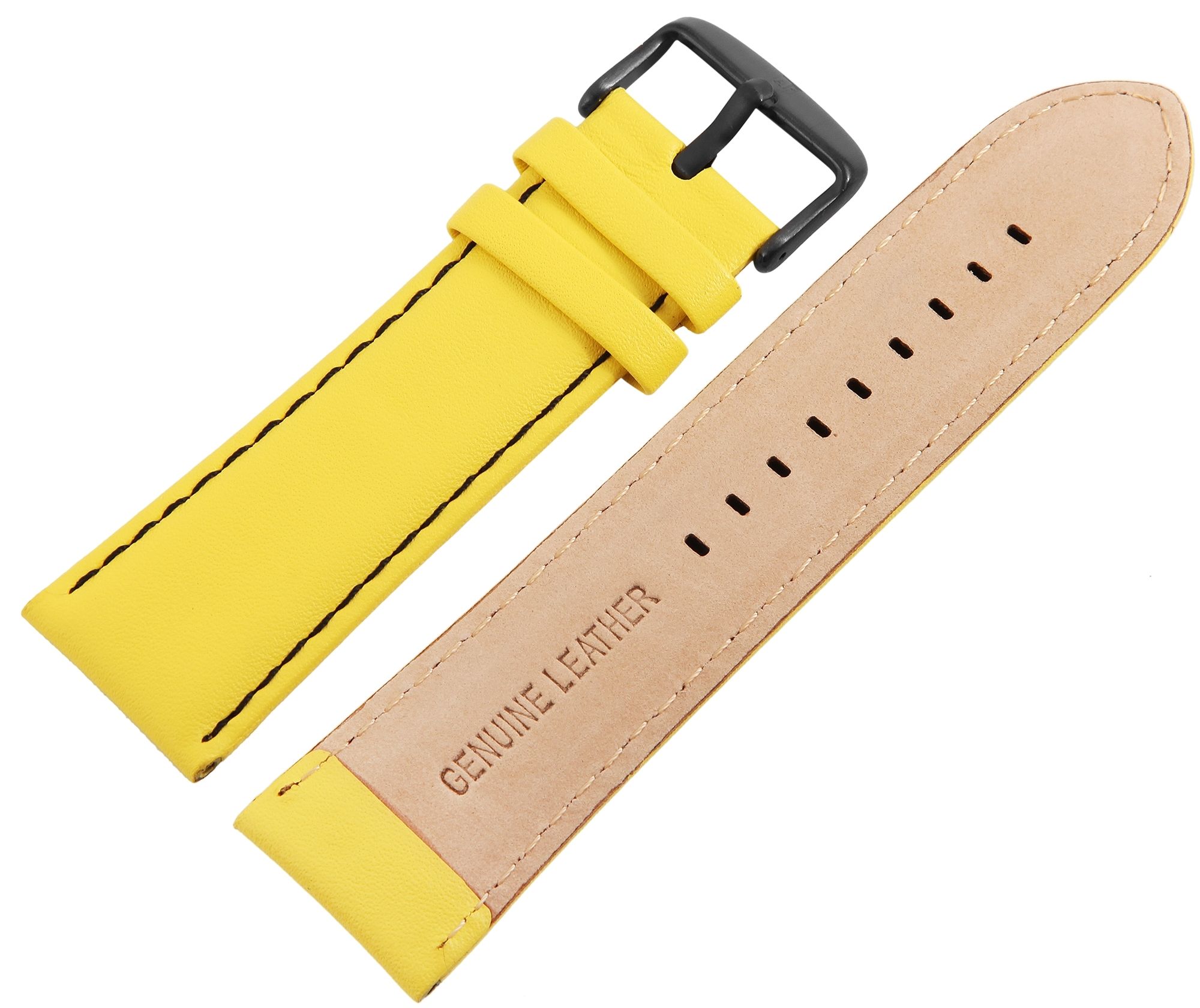 Echtleder-Uhrenarmband, gelb, schwarze Naht, 26 mm