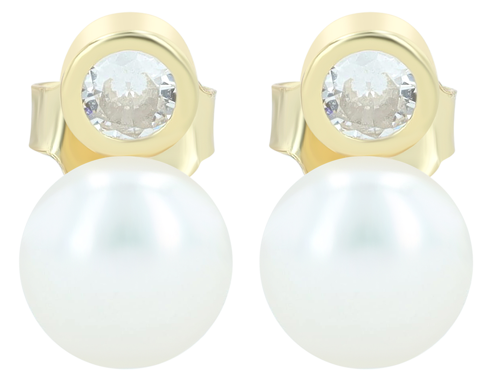 "Arbi" 925/- Echt Silber Ohrstecker, echte Süßwasserperle Ø 6 mm, Zirkonia, vergoldet