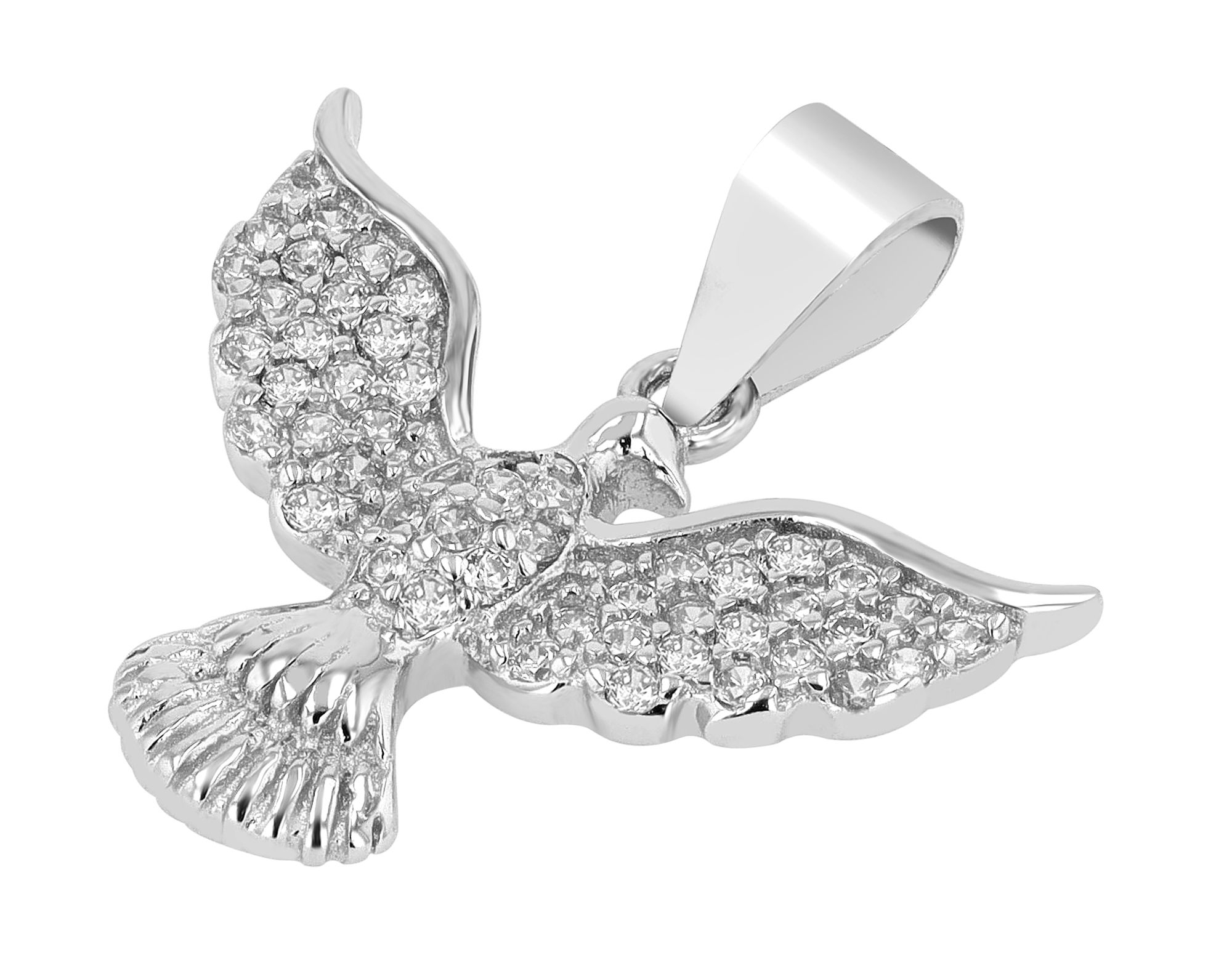 Kettenanhänger Taube 925er Sterling Silber "Zezilia" mit weißen Zirkoniabesatz, rhodiniert