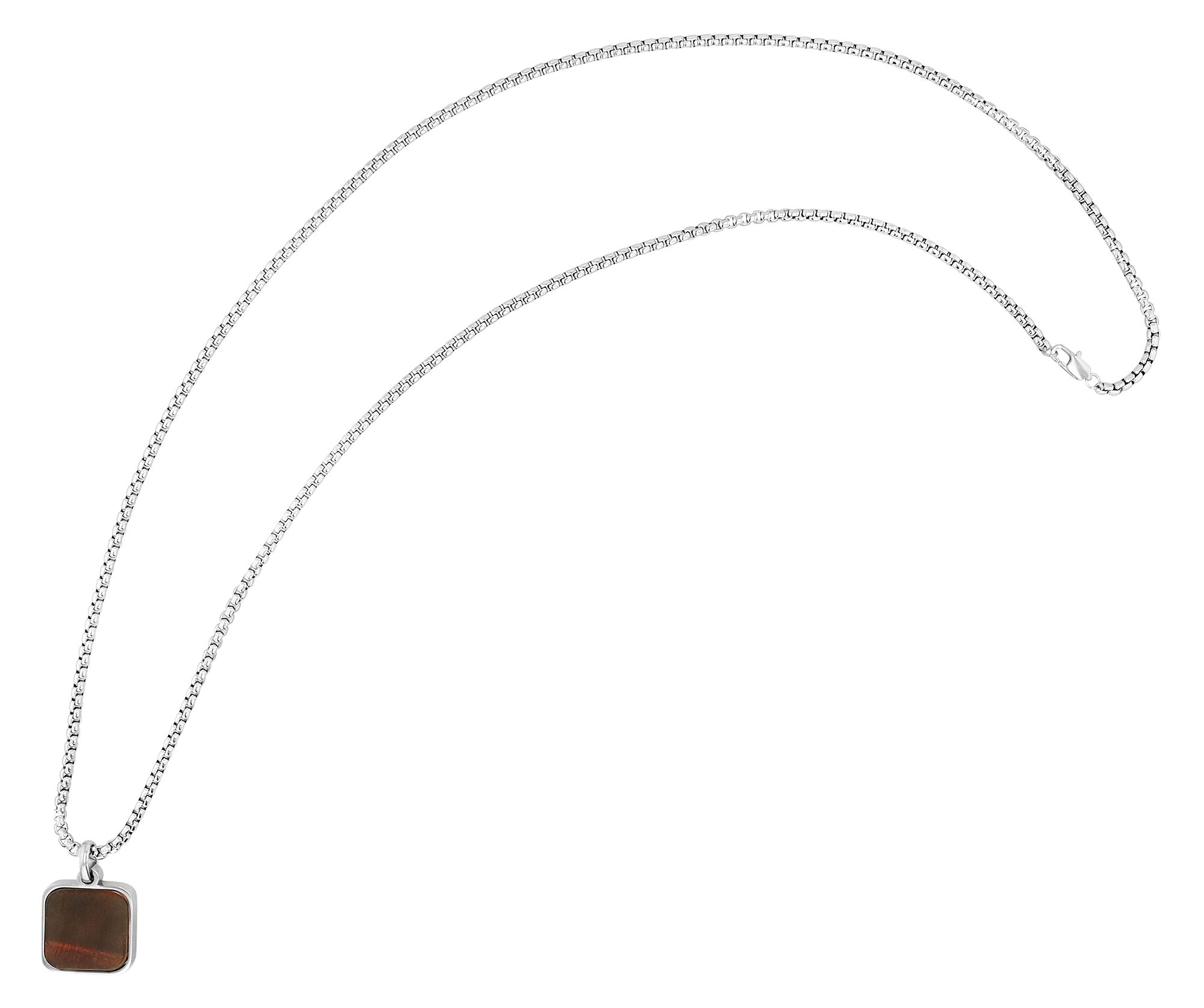 "Naturella", Edelstahl Kette mit Naturstein-Anhänger, 61 cm, silberfarben/ rotes Katzenauge