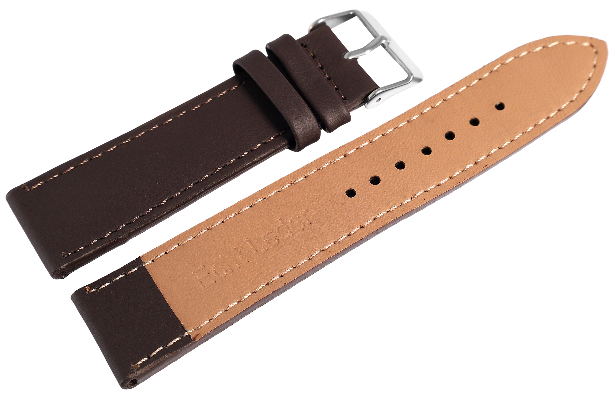 Echtleder Uhrenarmband, dunkelbraun, flach, VE-6, 20 mm