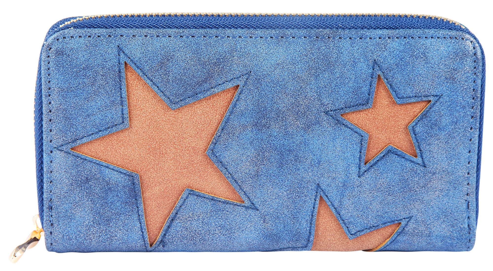 Cham Cham Damen Geldbörse aus Lederimitat in blau/braun. Format 19 x 10 cm.