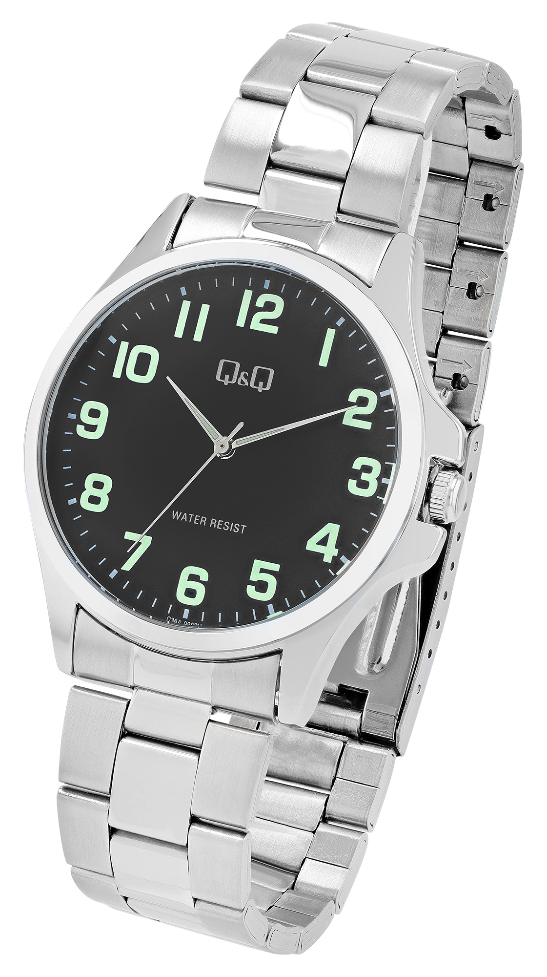 Q&Q Herrenuhr, Edelstahlband, Ø 40 mm, silberfarben/ schwarz