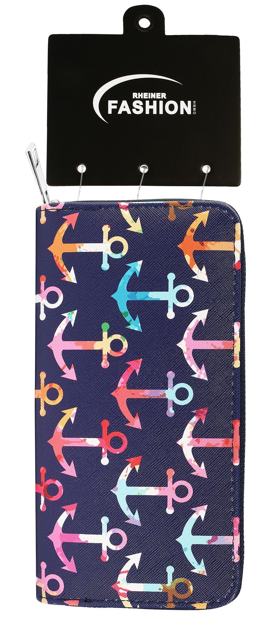 Cham Cham Damengeldbörse aus Lederimitat, martimes Design, blau mit bunten Ankern