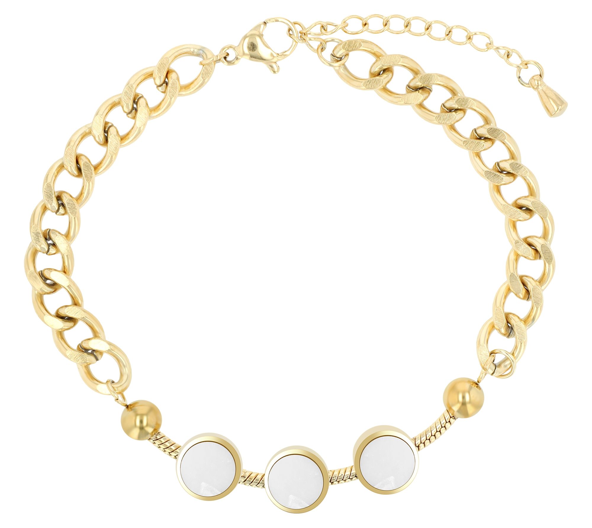 Akzent Panzerarmband mit Perlmuttelementen, Edelstahl, ionenplattiert, goldfarben
