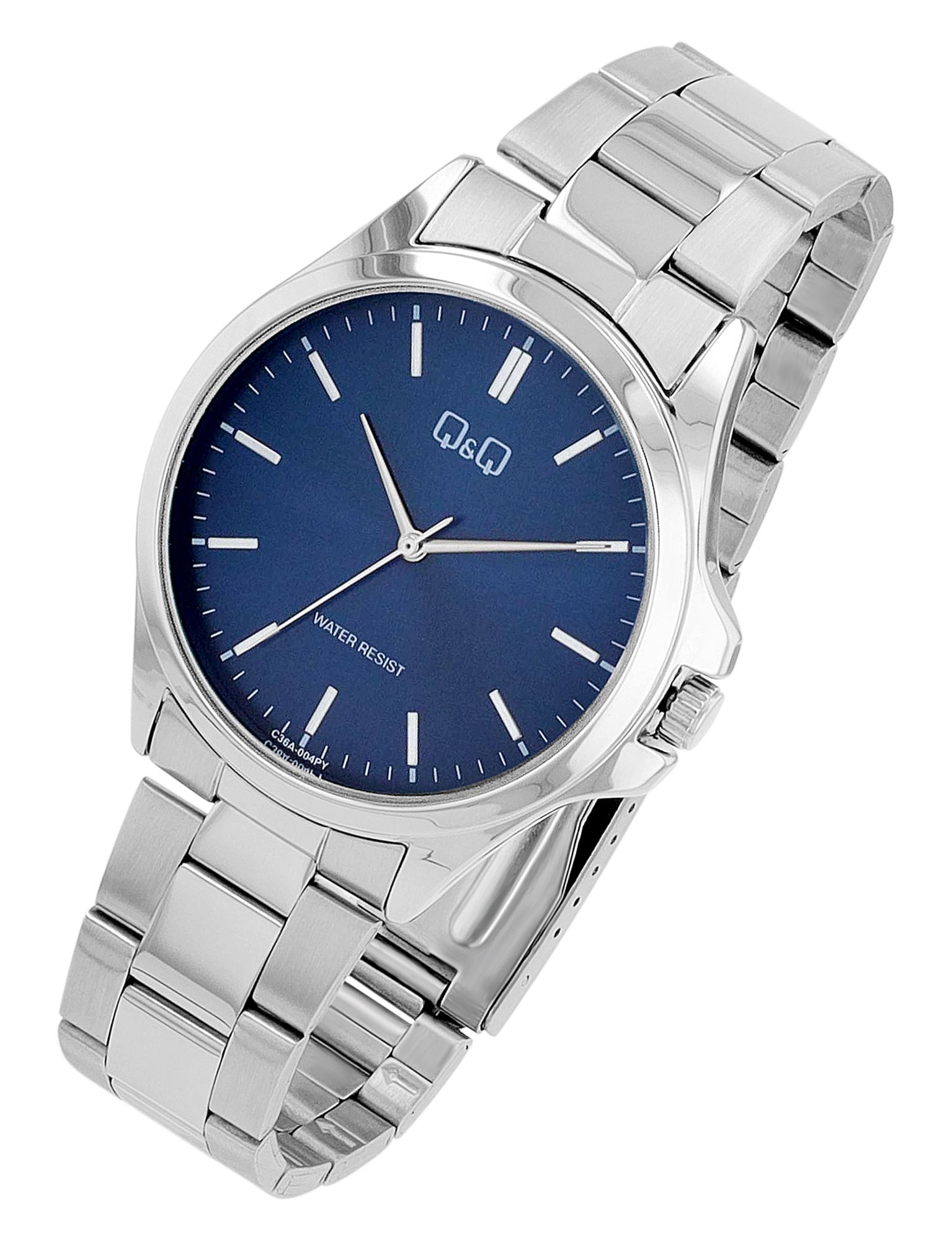 Q&Q Herrenuhr, Edelstahlband, Ø 40 mm, silberfarben/ blau