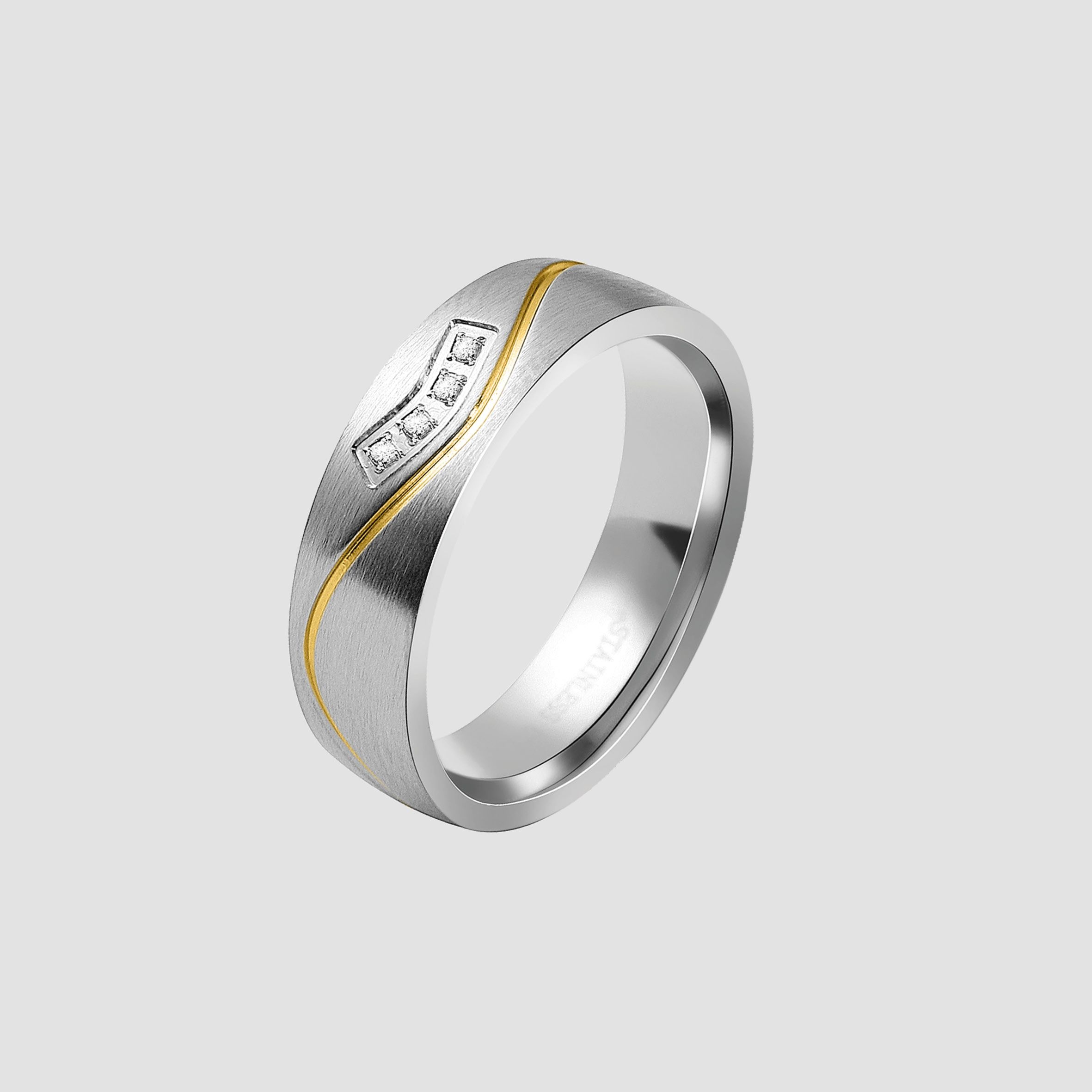 "Exotic Wave" Damen-Partnerring, Akzent.  Edelstahl, Simili, bicolor /silberfarben/ goldfarben, Gr 58