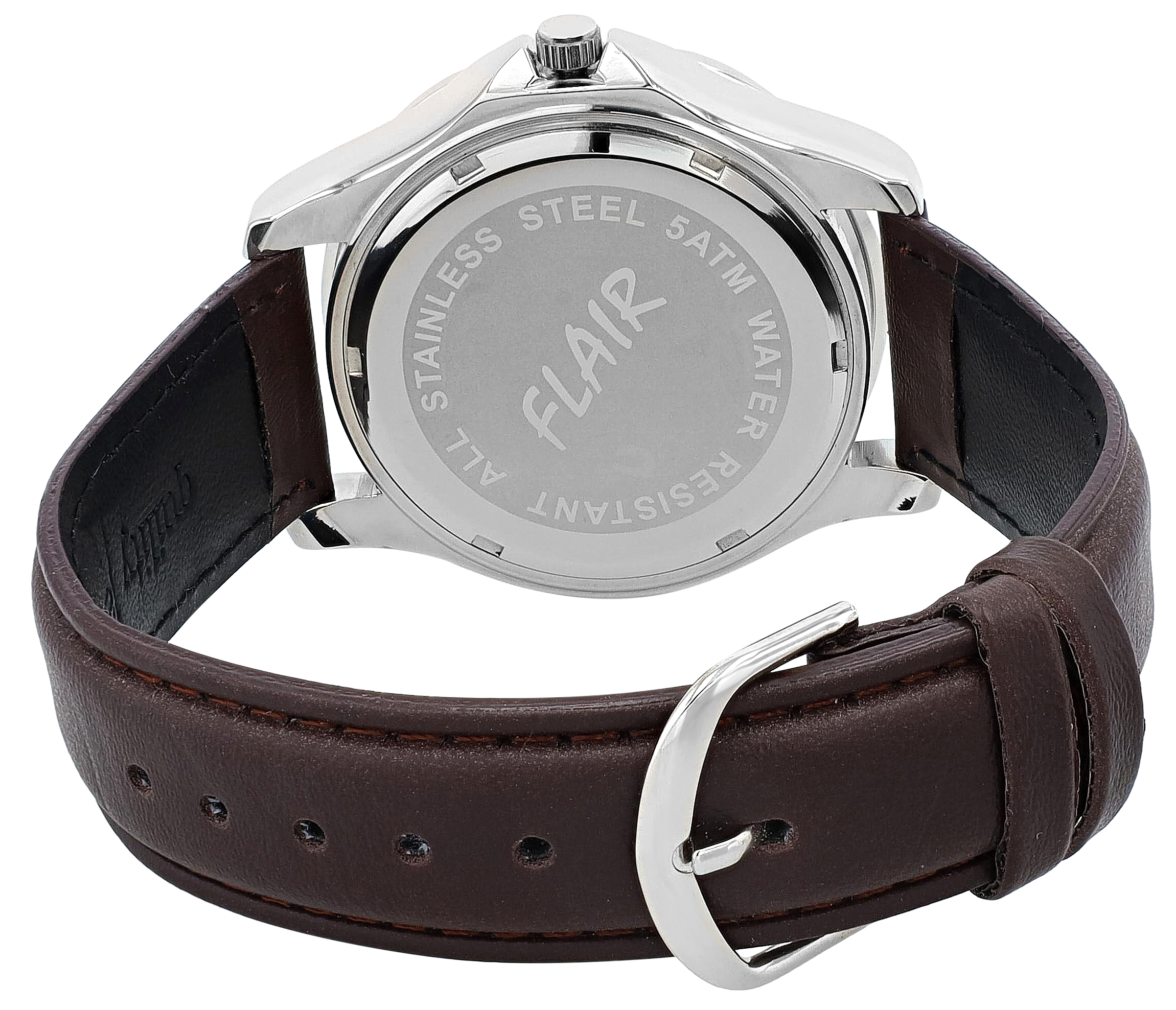 Flair Herrenuhr mit Echtlederband, braun/ silberfarben
