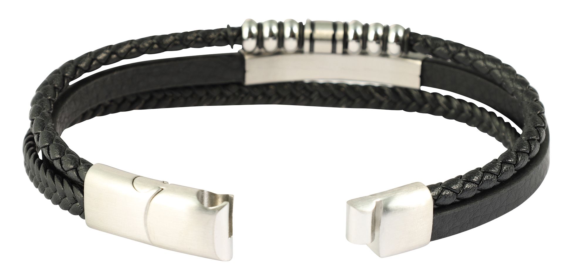 "Daniello" Armband aus Lederimitat mit Edelstahlelementen, 19 cm
