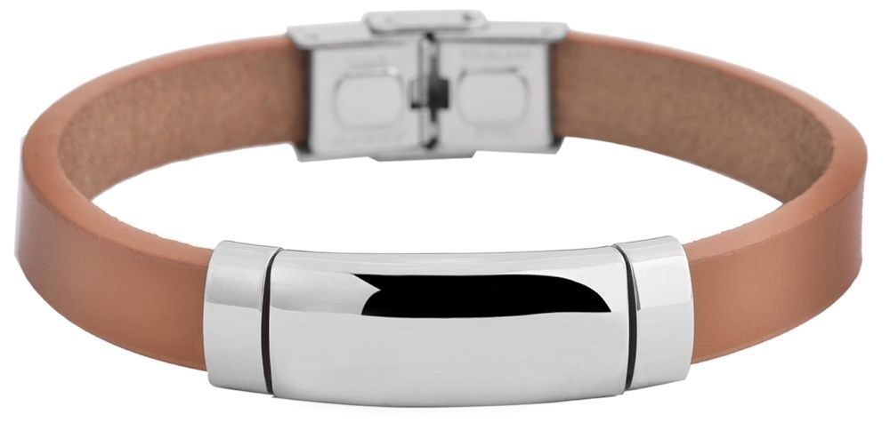 Akzent Echtlederarmband mit Edelstahlgravurplatte, braun/silberfarben