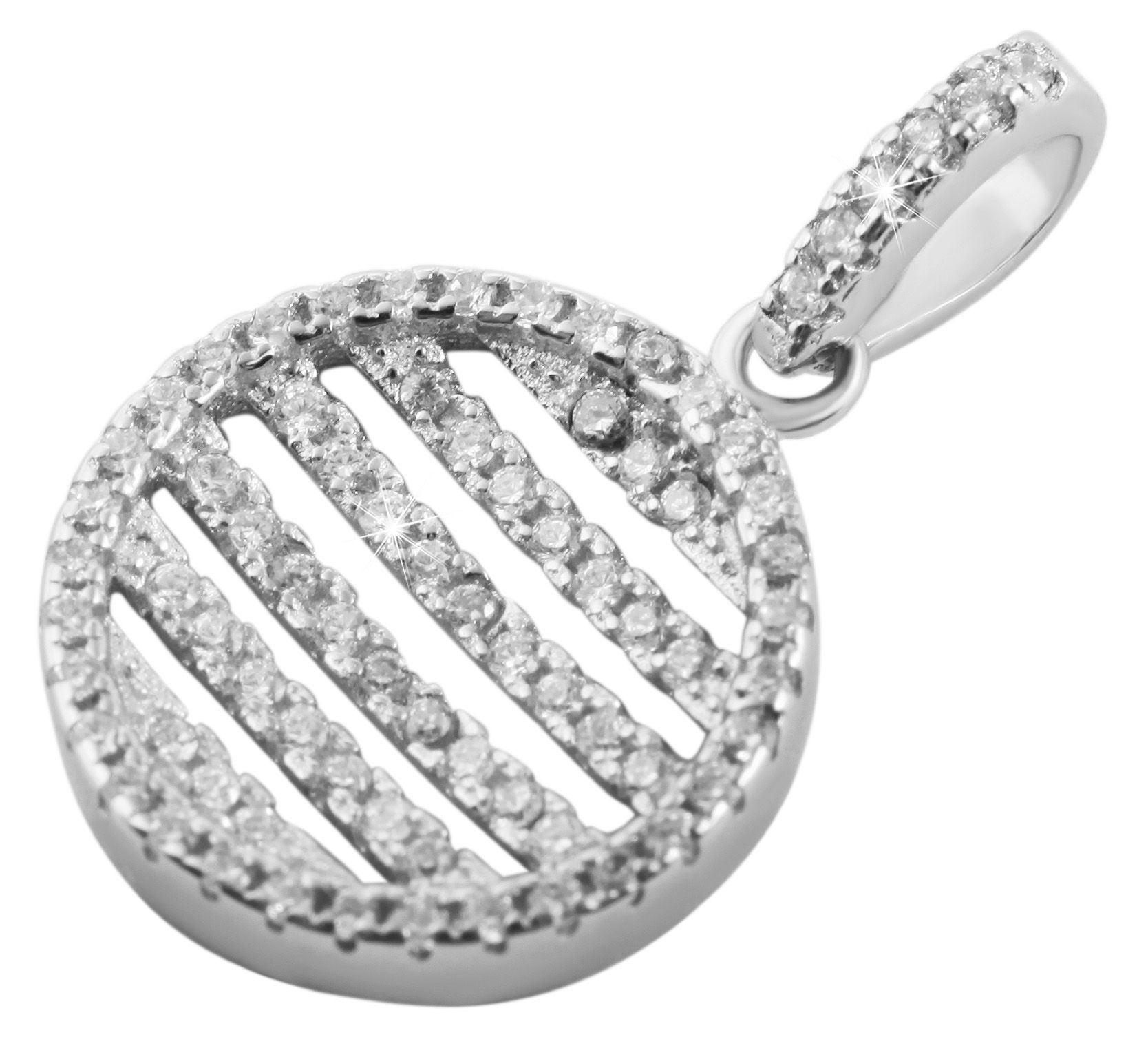 925/- Echt Silber Anhänger ohne Kette "Maram", rund mit Zirkoniabesatz, 925/rhodiniert