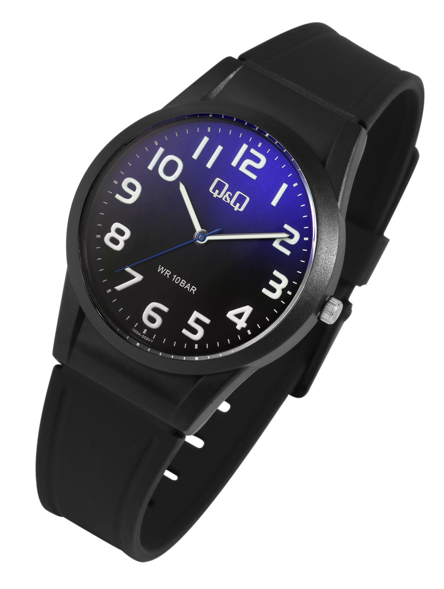 Q&Q Unisexuhr mit Silikonarmband, 10 Bar, schwarz/blau