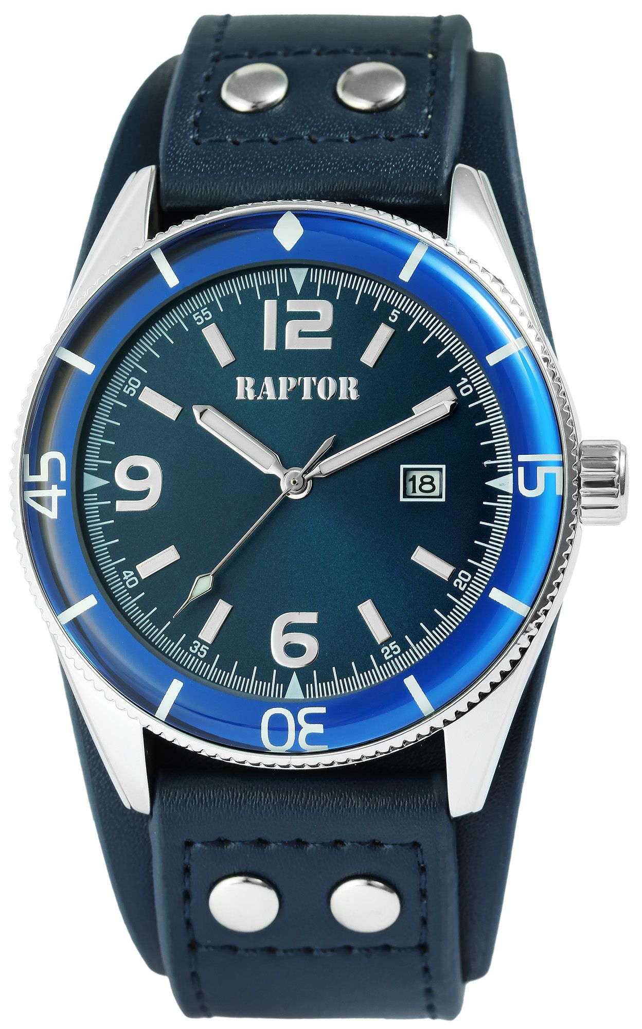 Raptor Herrenuhr "Gabin" Echtlederarmband, blau