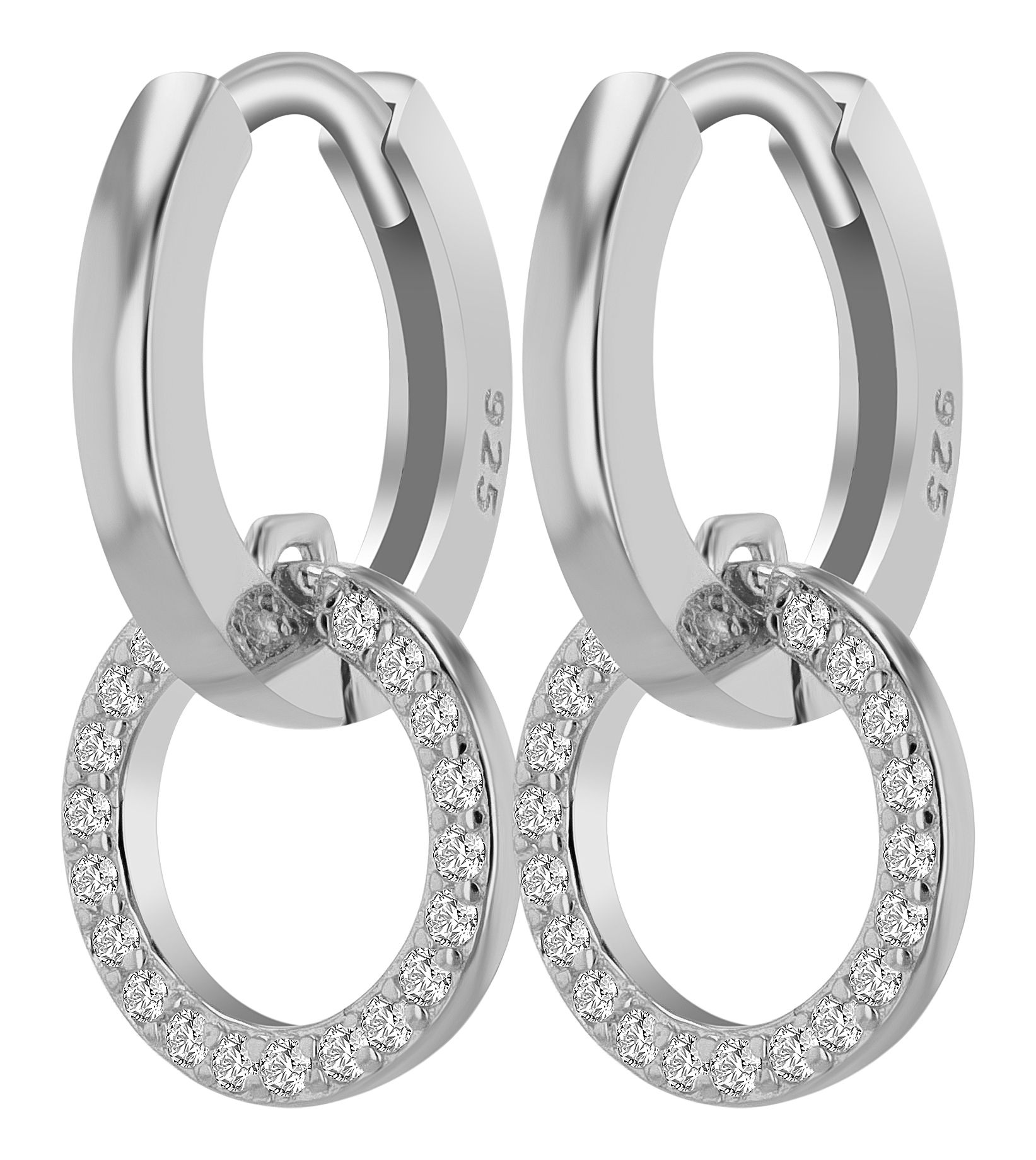 "Holly" 925/- Echt Silber Klapp-Creole Ø 8 mm mit Anhänger, Zirkon, rhodiniert