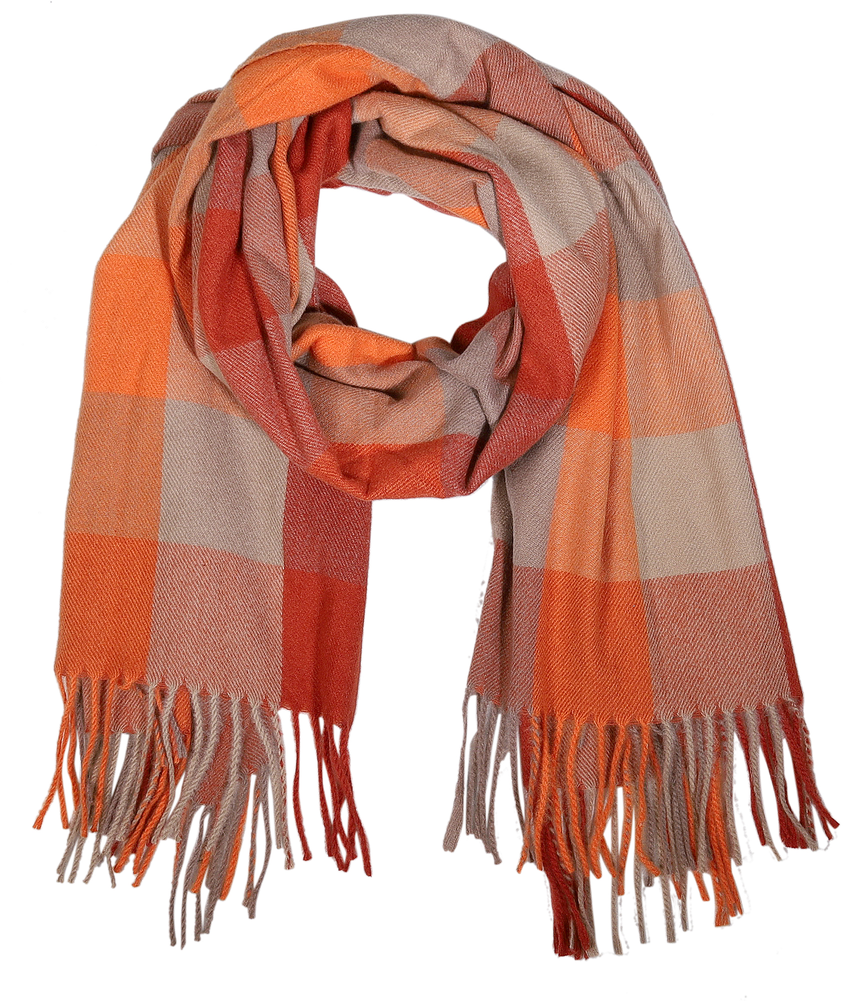 Winterschal Karo-Muster, mehrfarbig (orange/ braun), 100% Viskose, VE 4