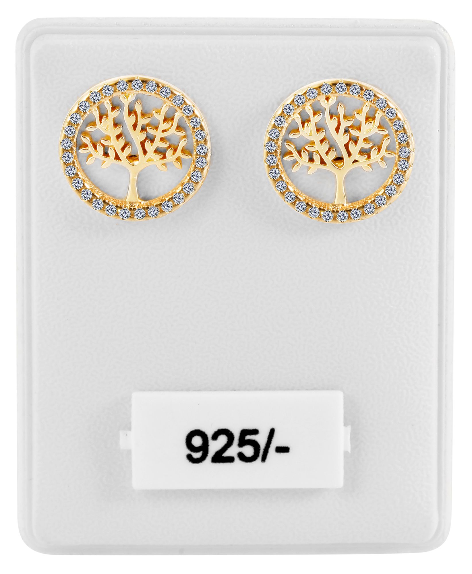 925/- Echt Silber Ohrstecker "Minel" Lebensbaum mit Zirkoniabesatz, vergoldet